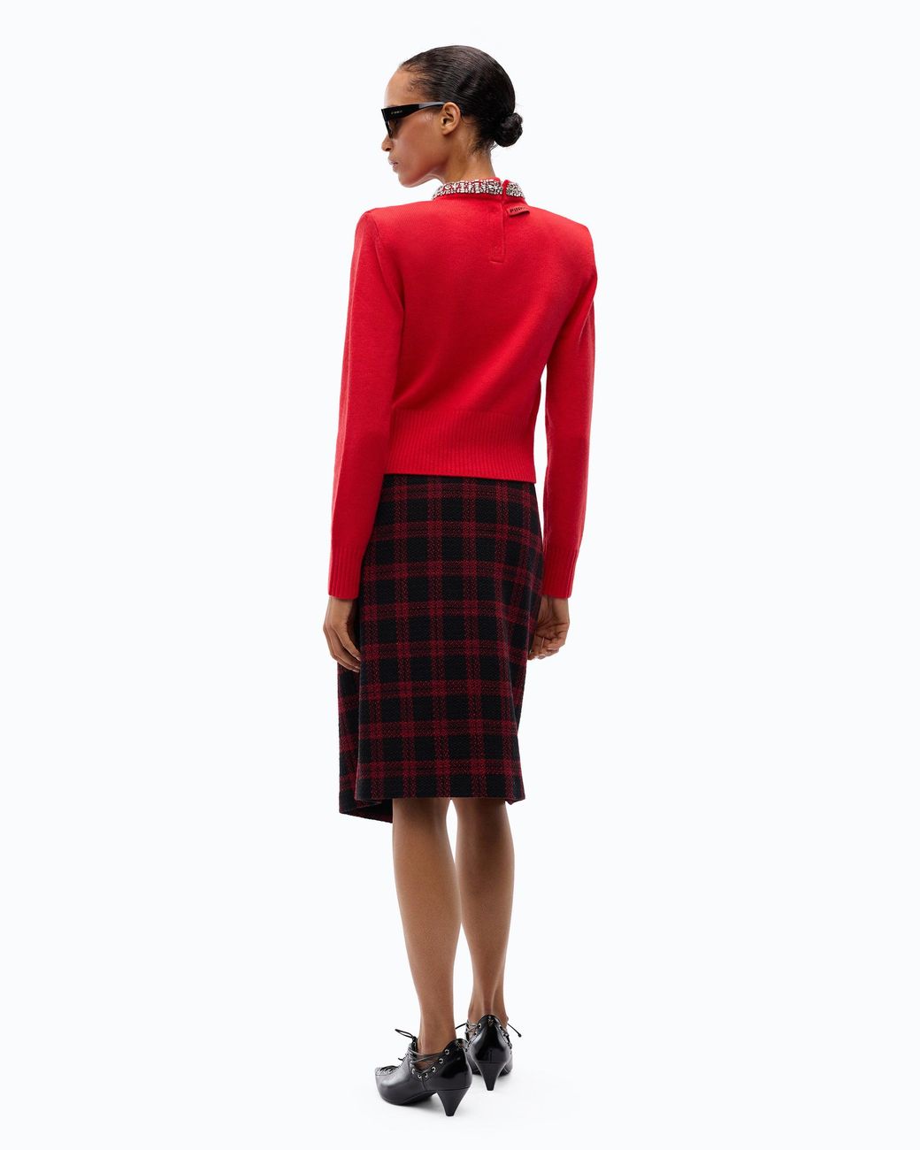 Pinko Red Wool-Blend Sweater With Jewel Collar