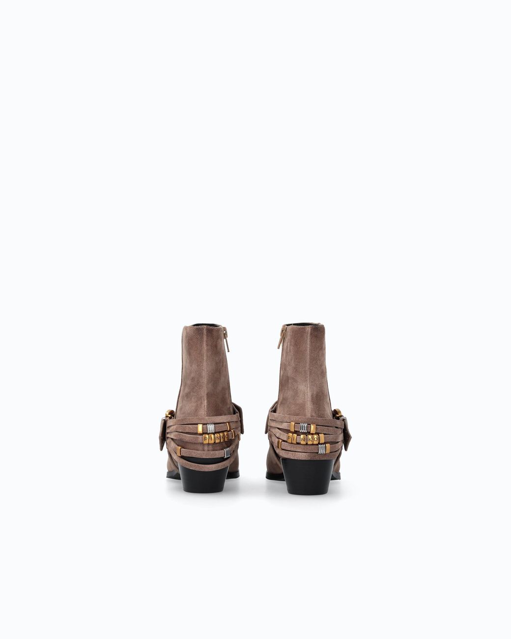Pinko White Suede Ankle Boots With Straps And Texan Heel