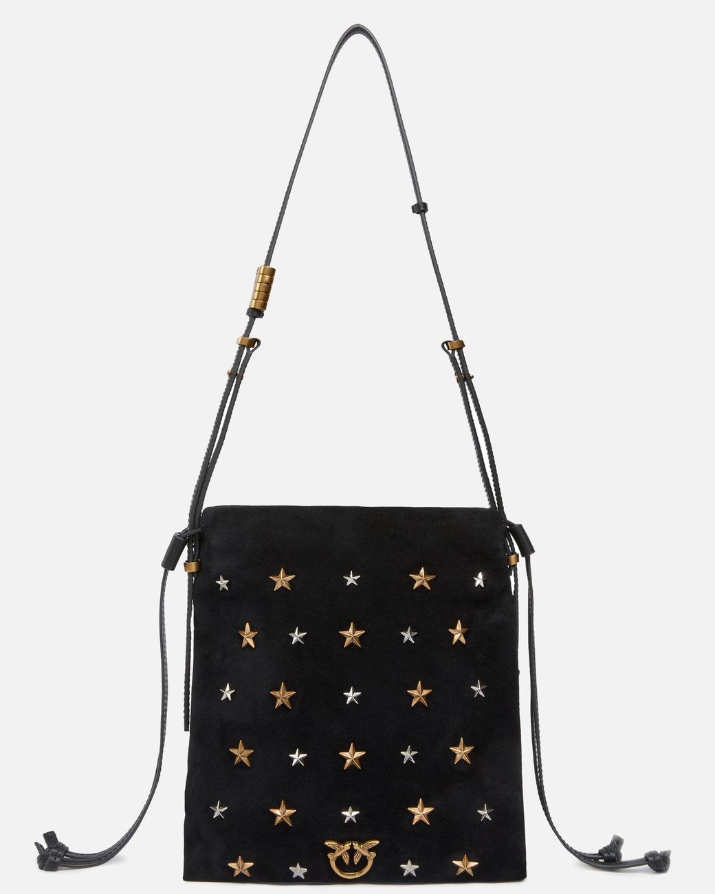 Pinko Black Suede Mini Slouchy Bag With Star Studs