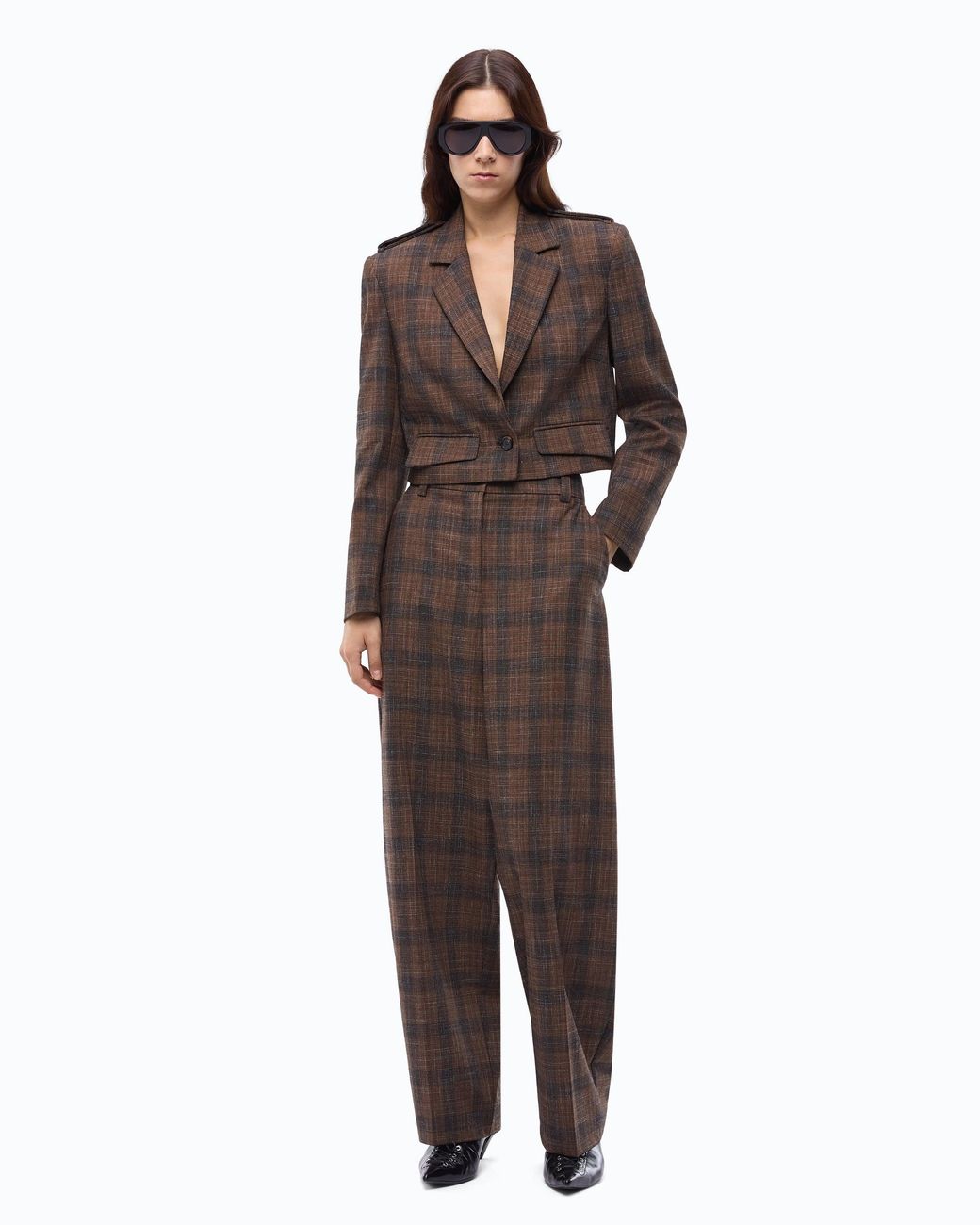 Pinko Black Cropped Jacket With Micro Houndstooth Motif