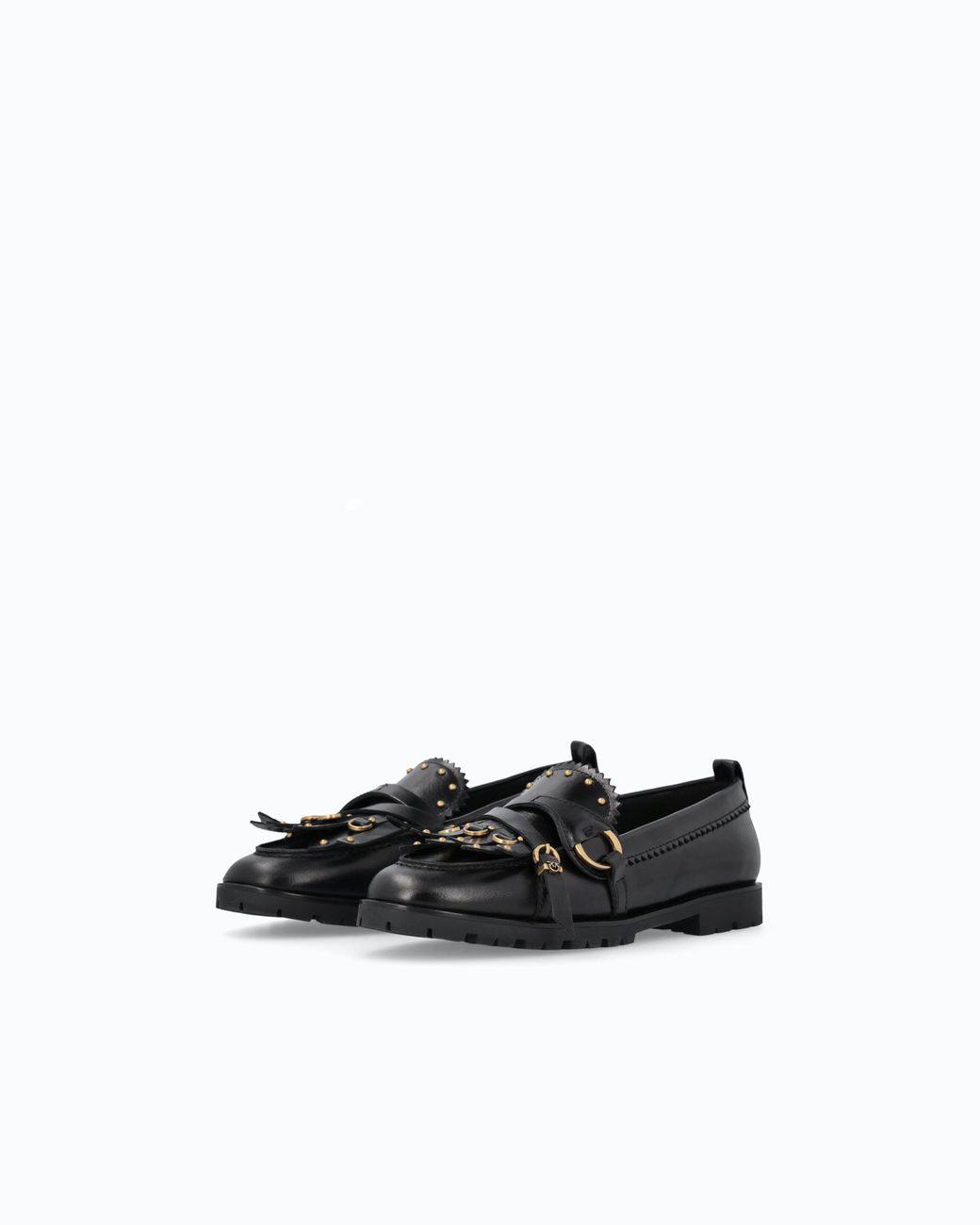 Pinko White Leather Moccasins With Straps And Fringing