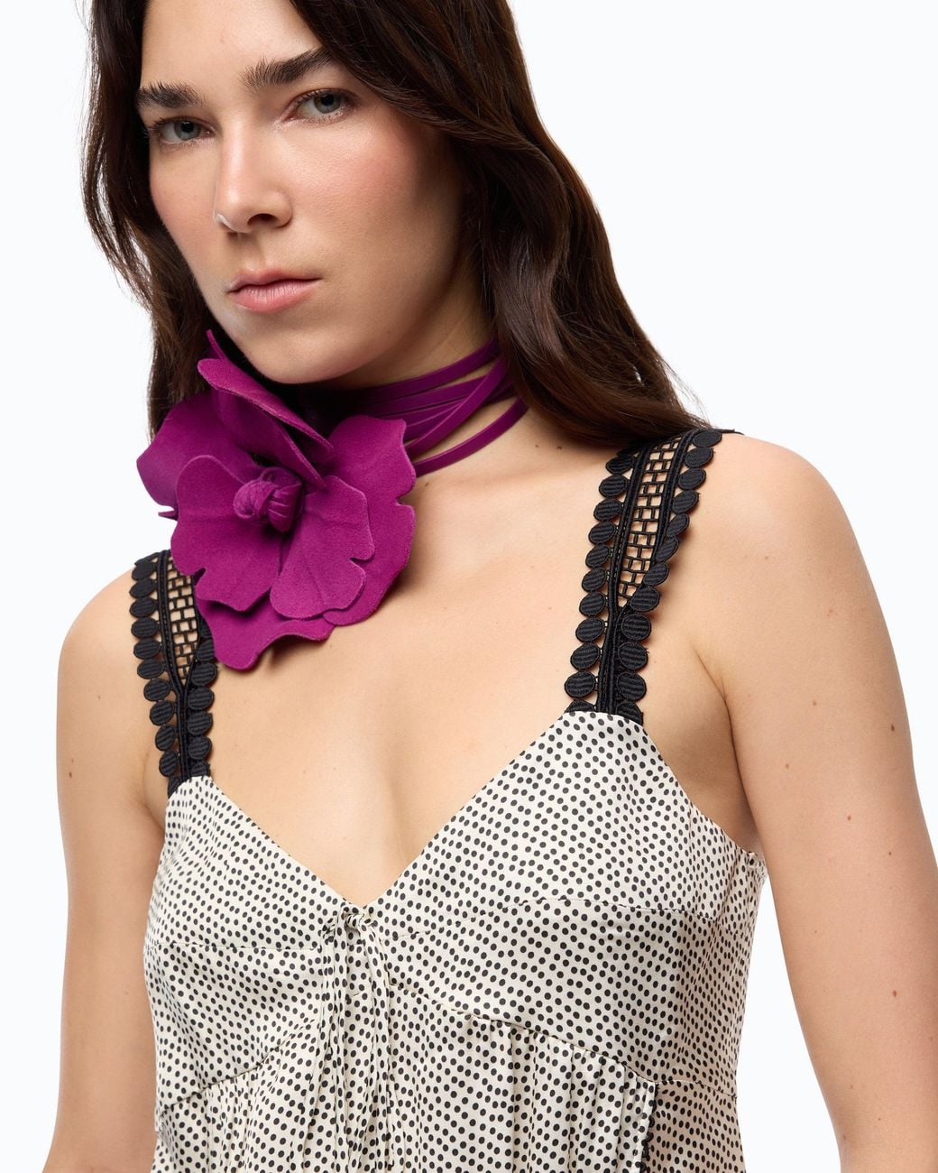 Pinko Gray Polka-Dot Lingerie Top With Lace