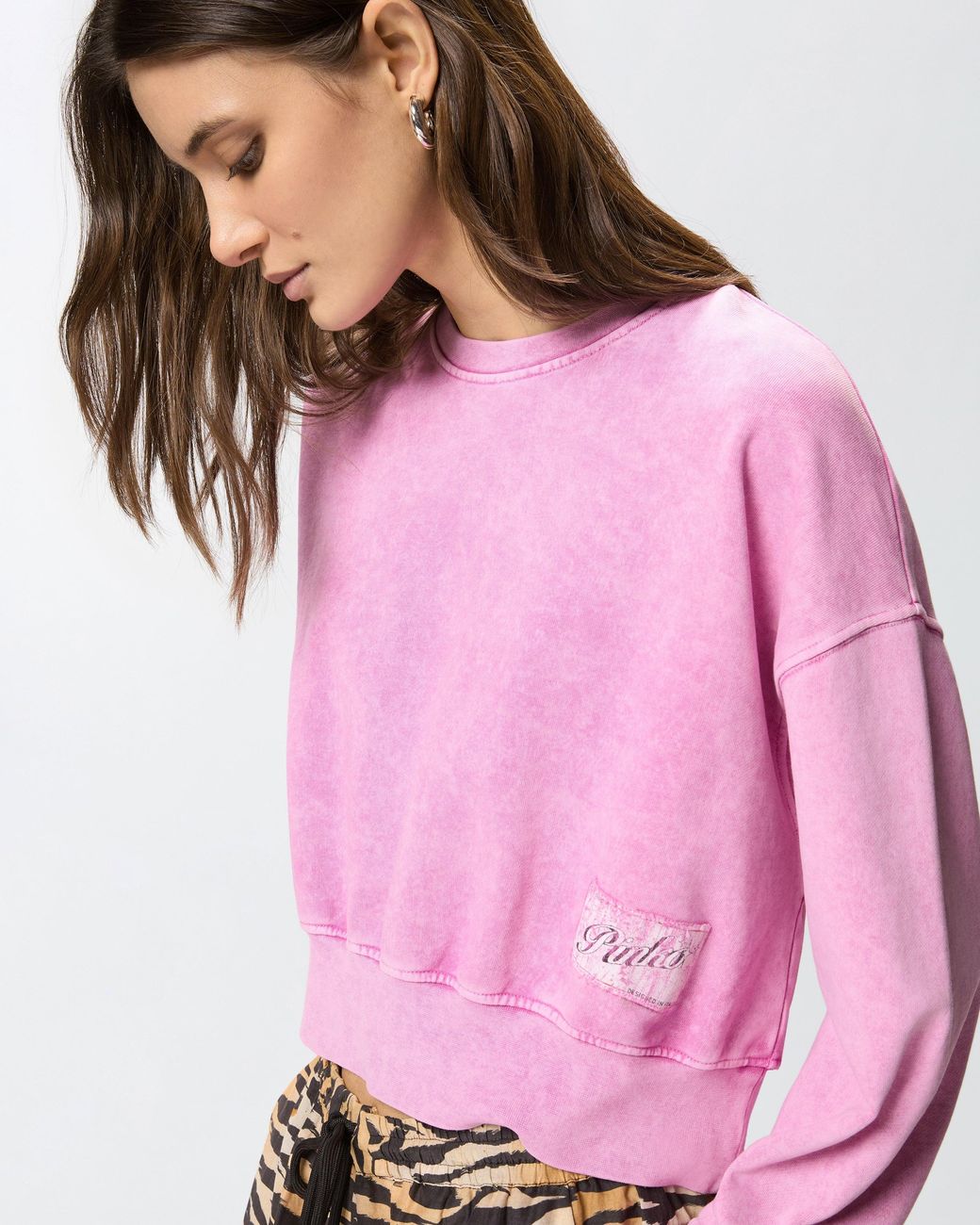 Pinko Pink Cropped Sweatshirt With Branded Label