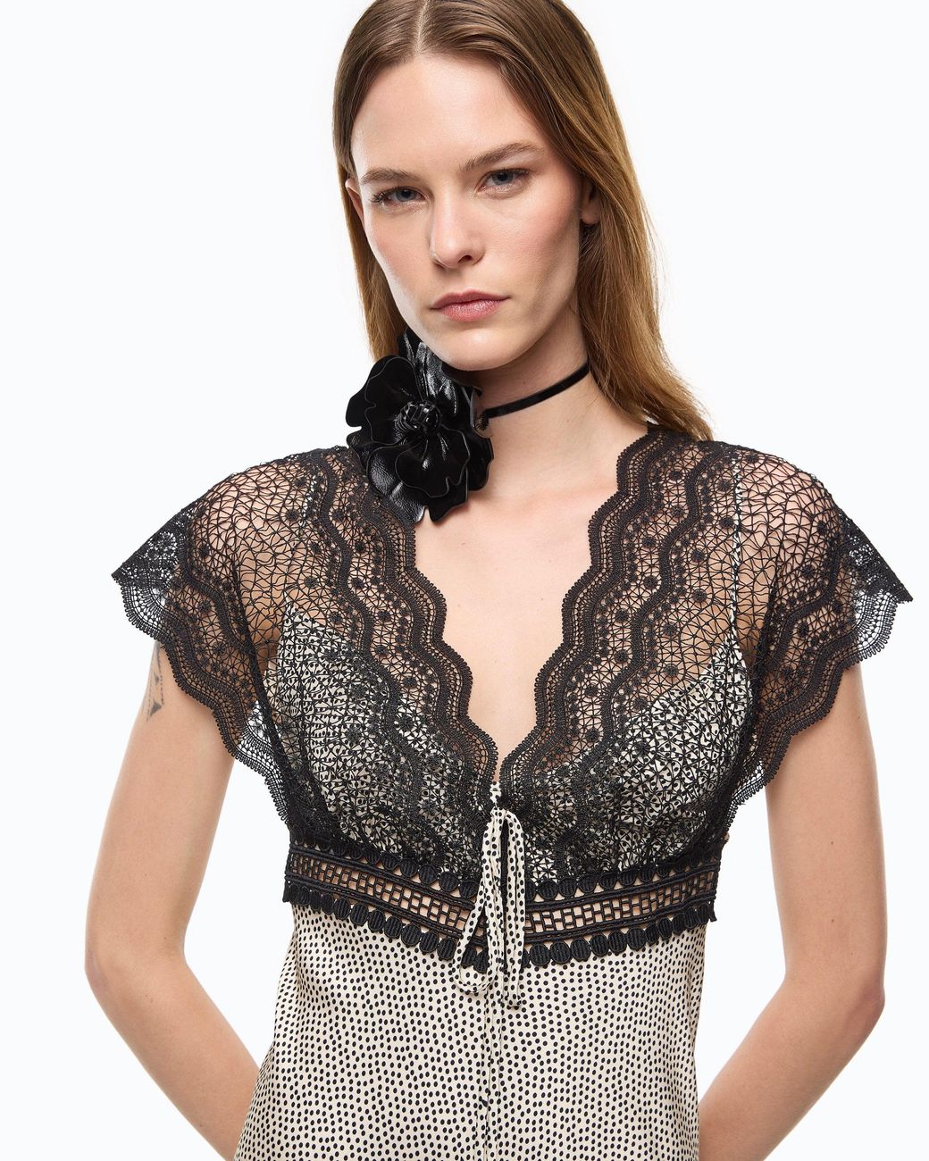 Pinko White Long Sleeveless Polka-Dot Dress