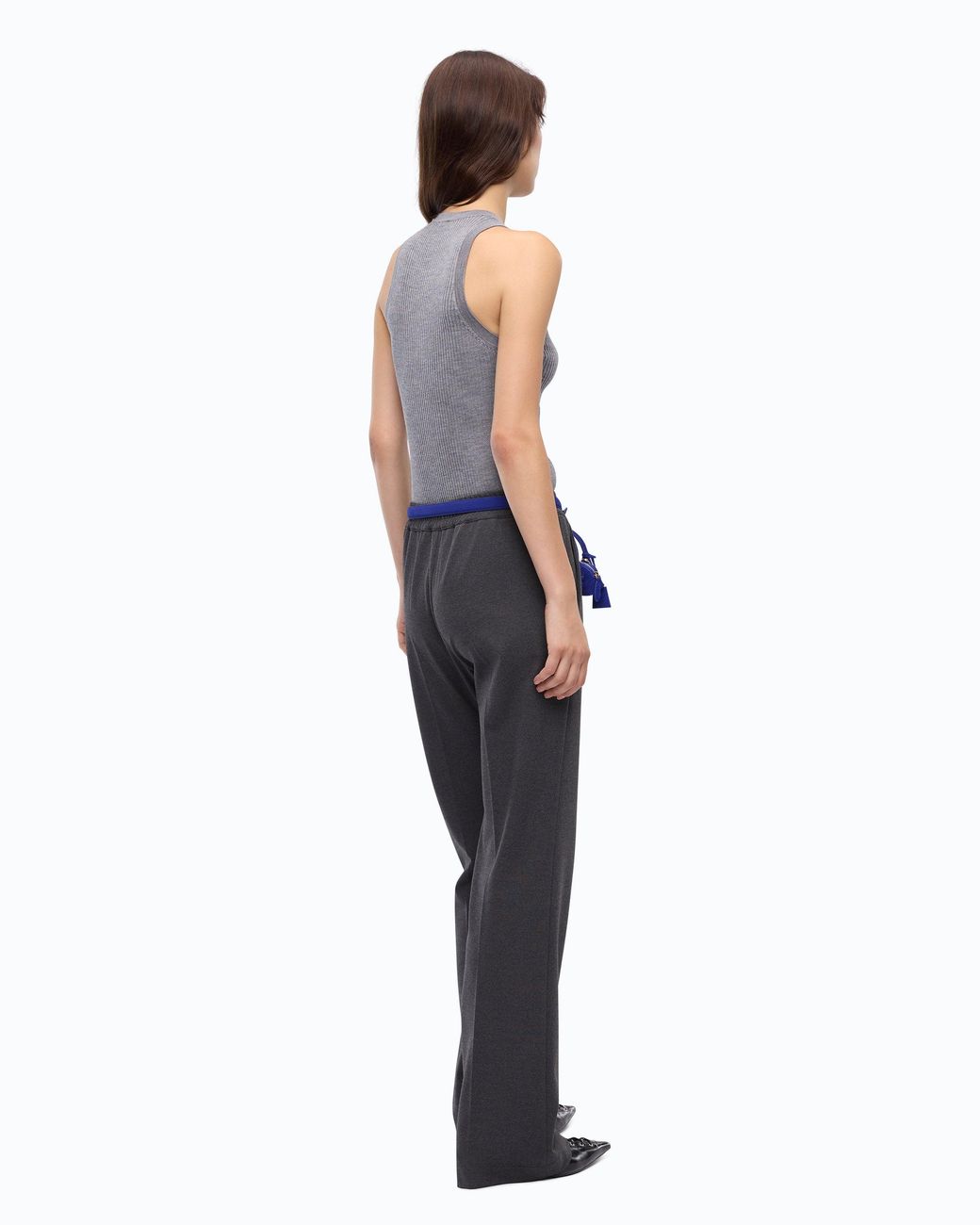 Pinko Gray Ribbed Top With Sheer Love Birds Logo