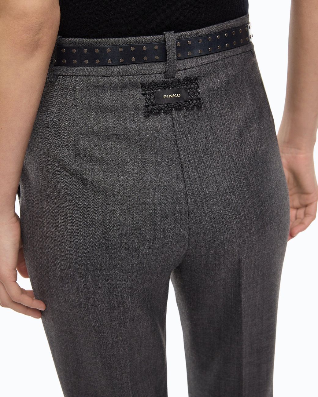 Pinko Gray Stretch Wool-Blend Cigarette Trousers
