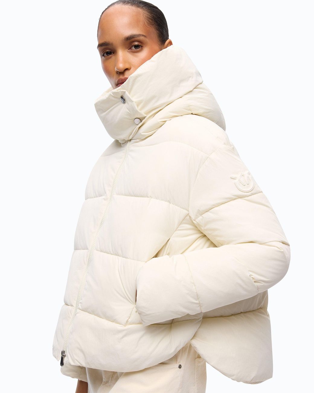Pinko White Technical Canvas Jacket With Hood