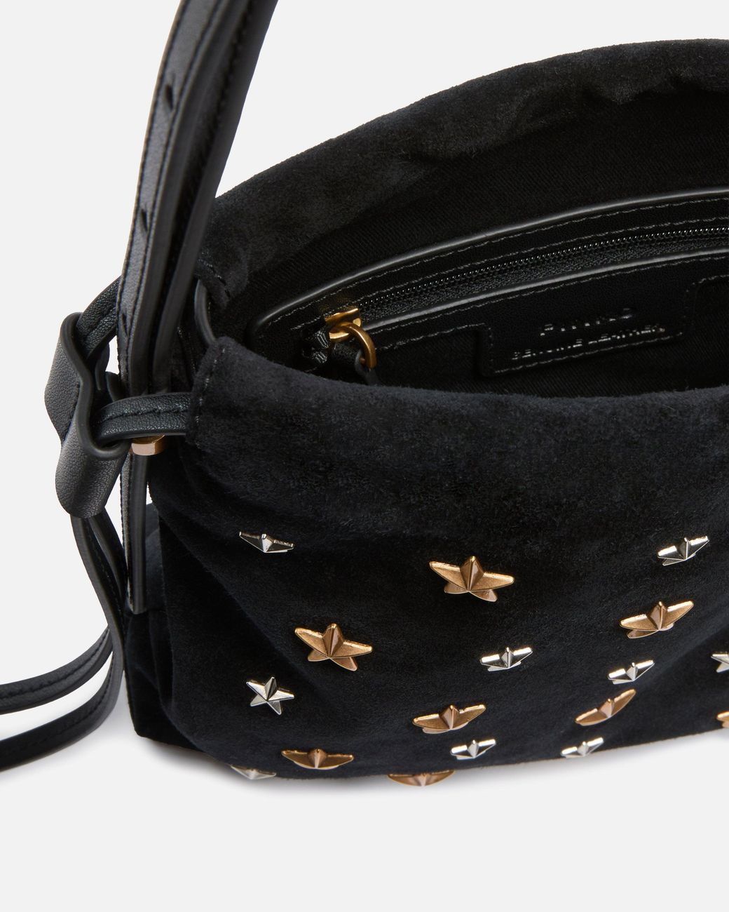Pinko Black Suede Mini Slouchy Bag With Star Studs