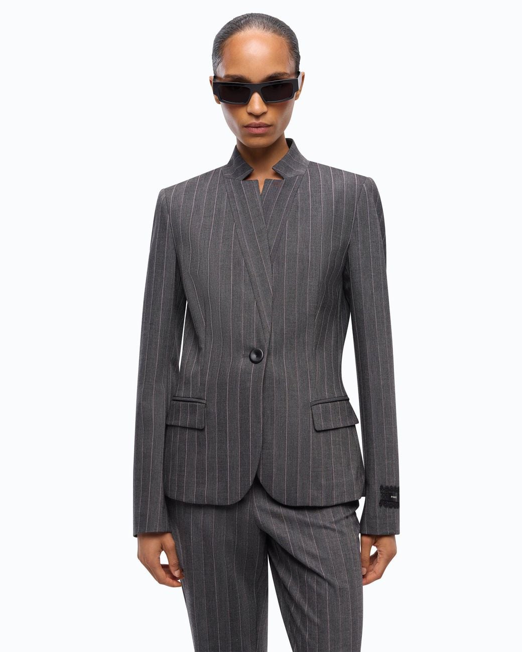 Pinko Gray Pinstriped Wool-Blend Jacket
