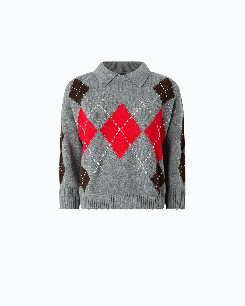 Pinko Red Wool And Cashmere Sweater With Diamond Motif