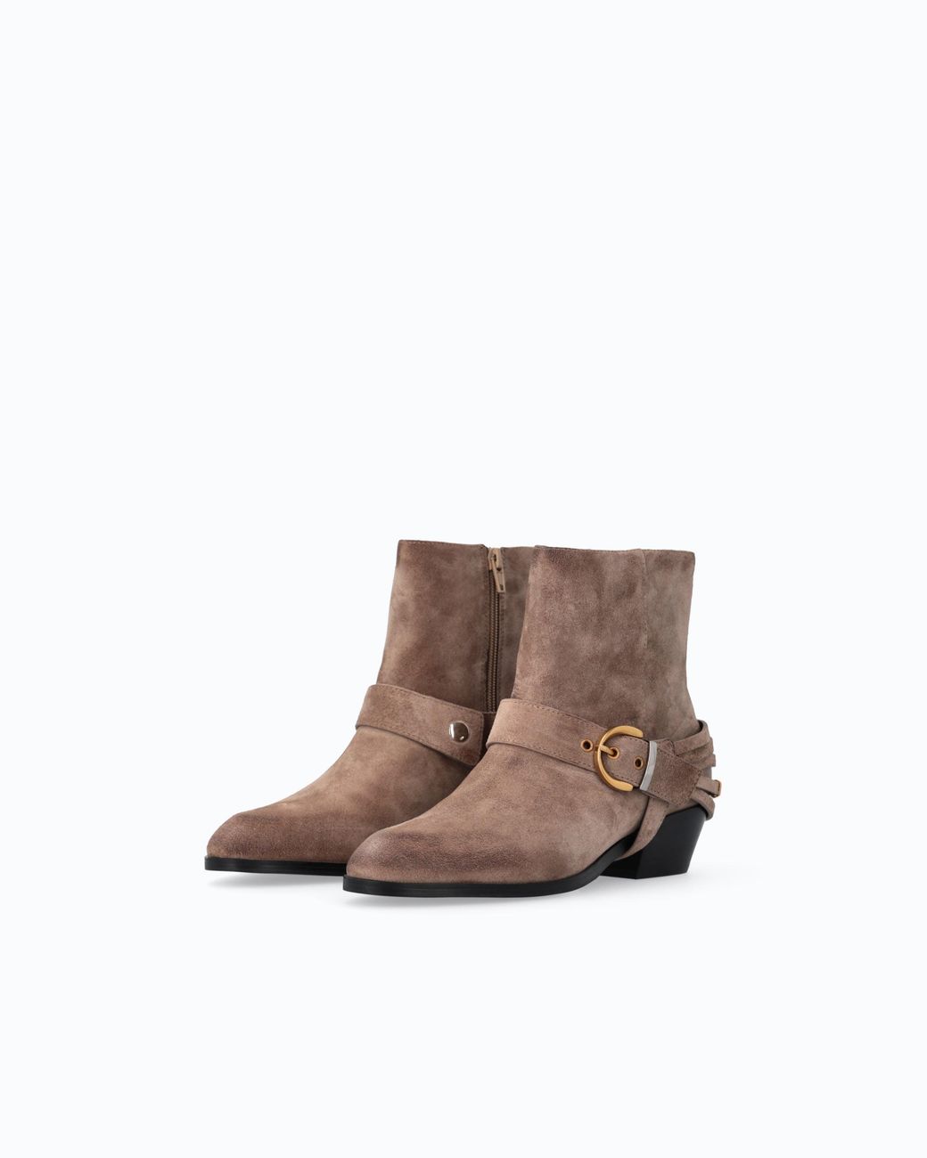 Pinko White Suede Ankle Boots With Straps And Texan Heel