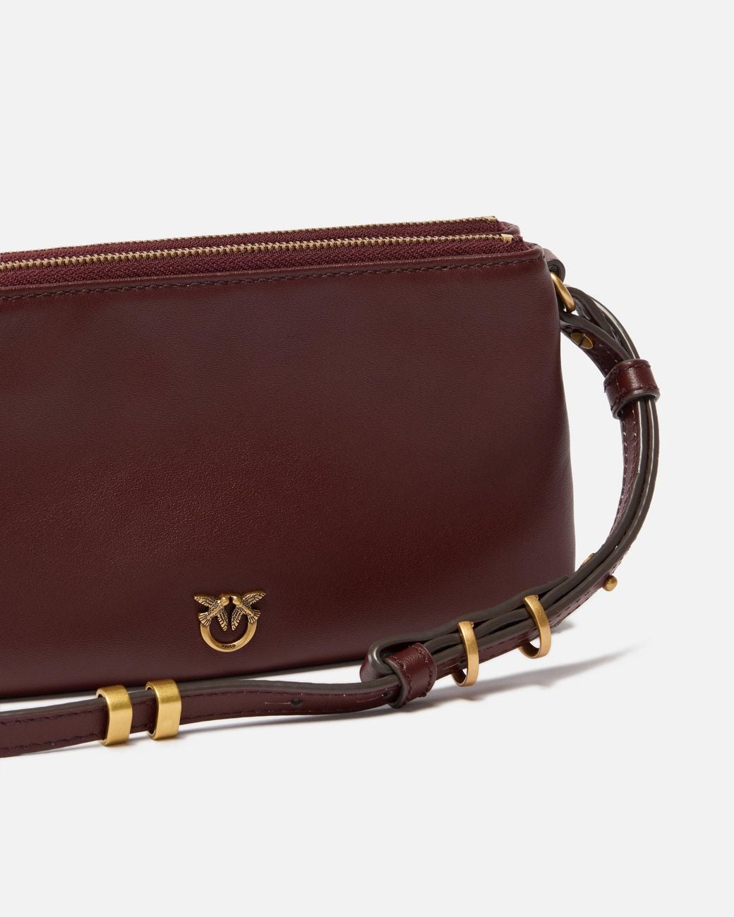 Pinko Brown Leather Mini Double Bag With Shoulder Strap