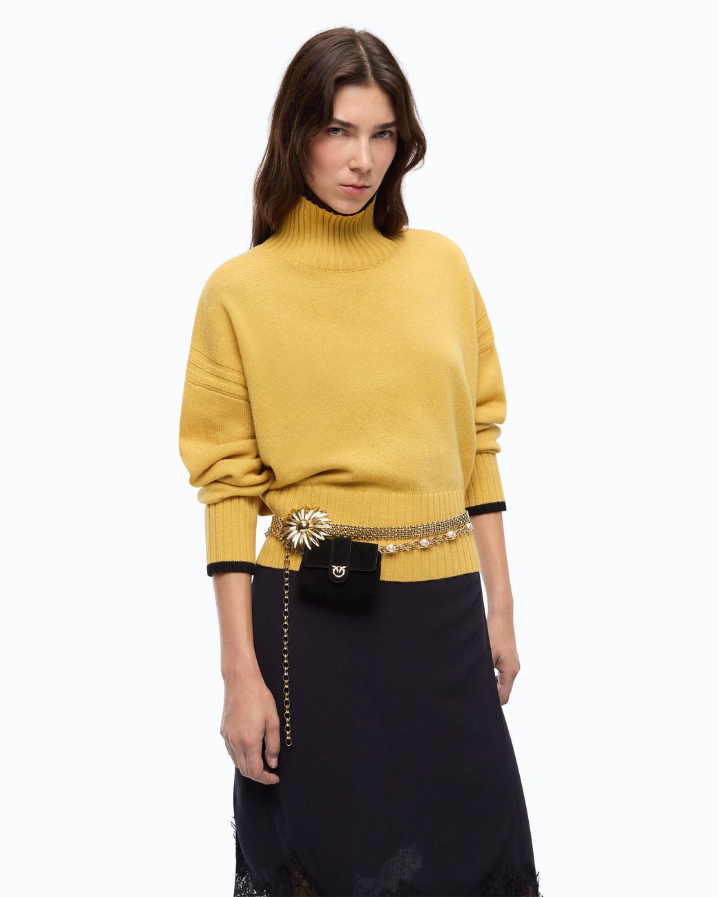 Pinko Yellow Wool And Cashmere Turtleneck Sweater
