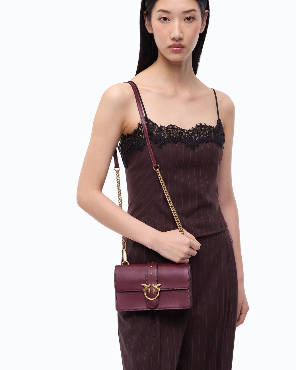 Pinko Purple Small Love Bag One Leather Shoulder Bag With New Buckle