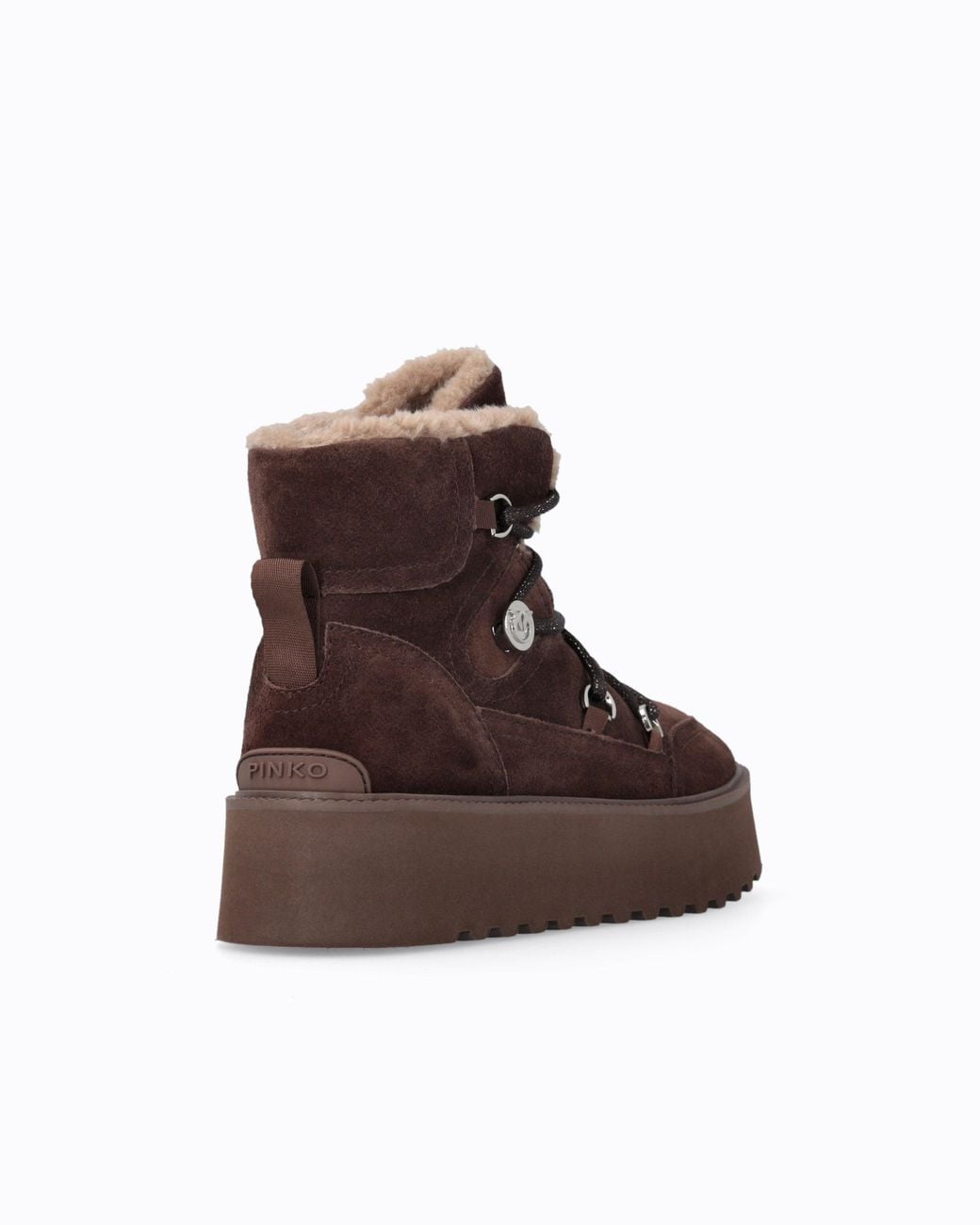 Pinko Brown Suede Ankle Boots With Faux Fur Lining