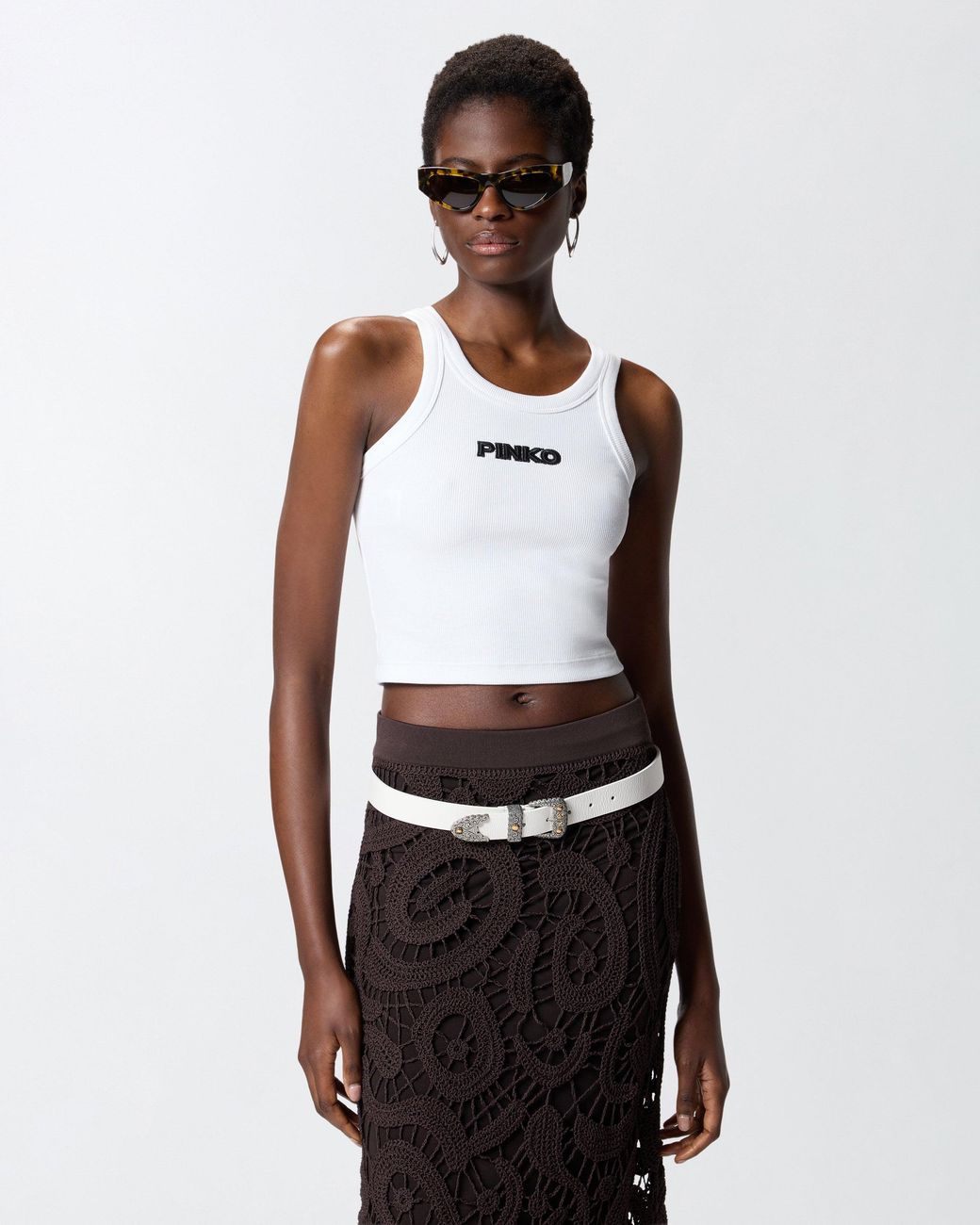 Pinko White Cropped Vest Top With Logo