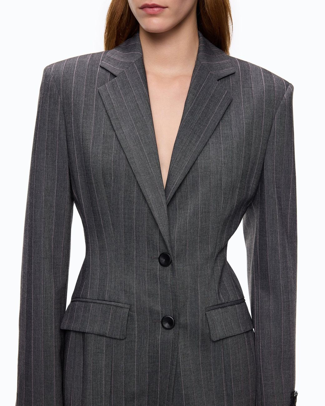 Pinko Black Pinstriped Wool-Blend Jacket