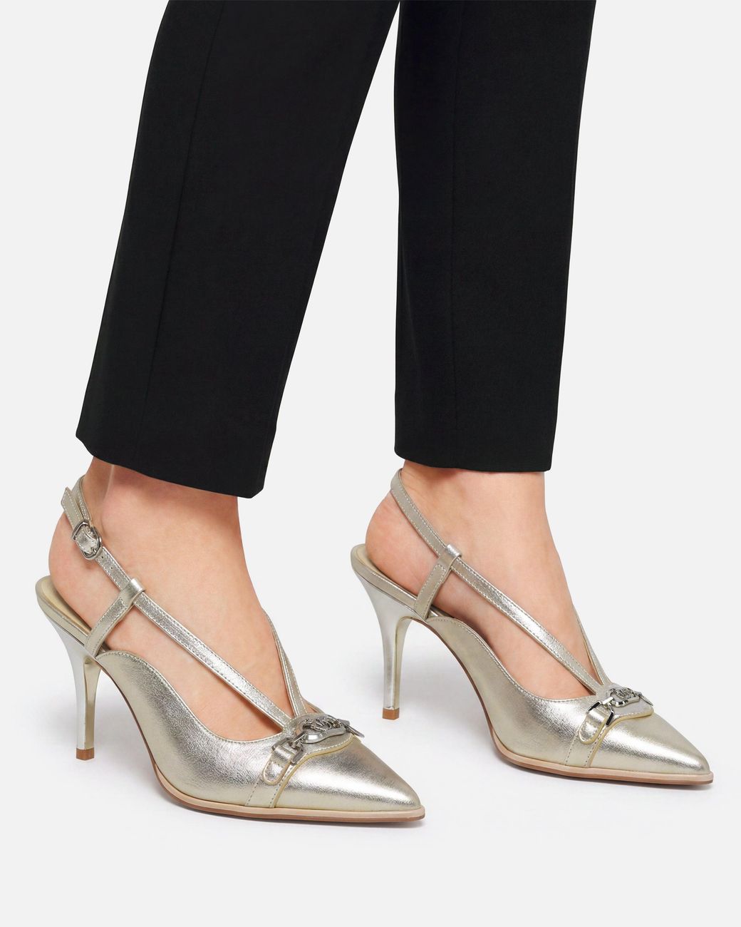 Pinko White Laminated Nappa Slingbacks