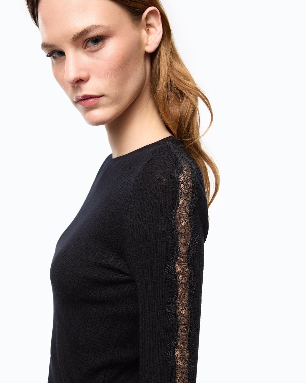 Pinko Black Ribbed Sweater With Lace