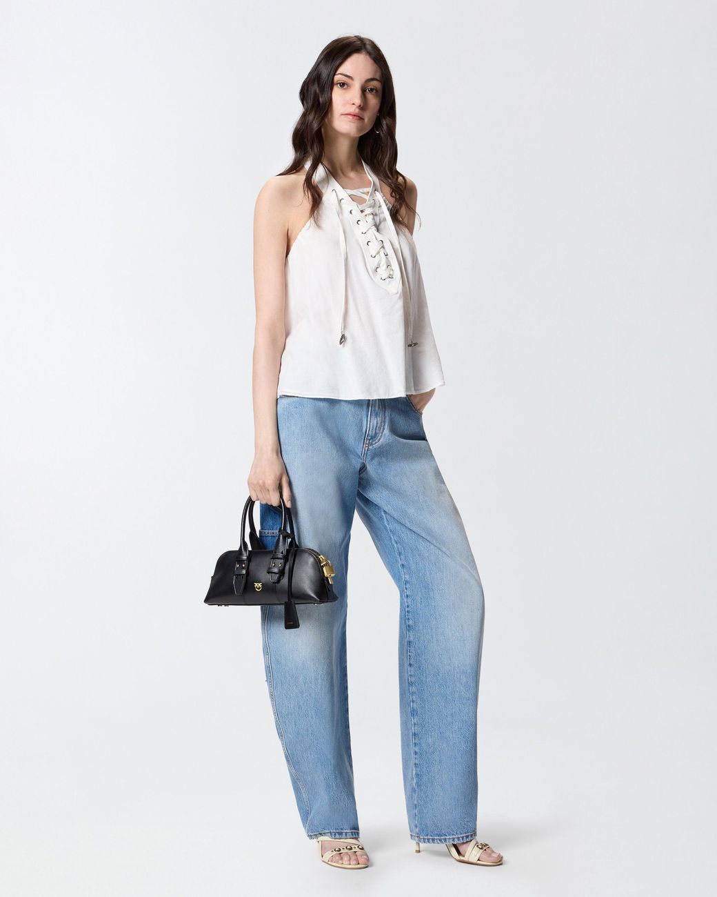 Pinko White Lightweight Top With Laces And Texan Details