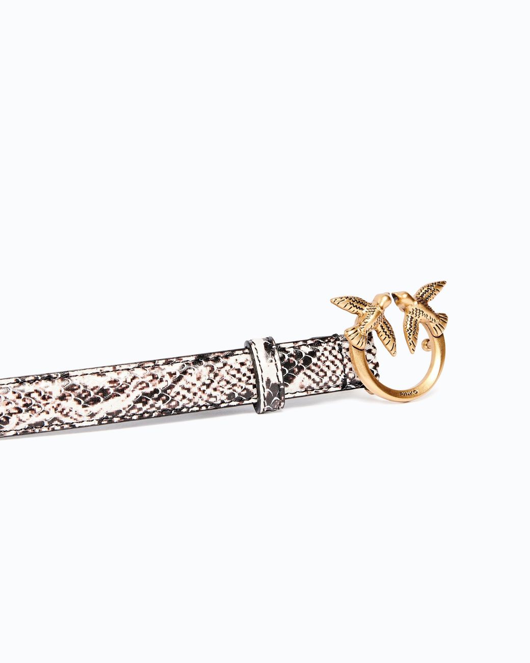 Pinko White Python-Print Belt With Love Birds Buckle, 2 Cm