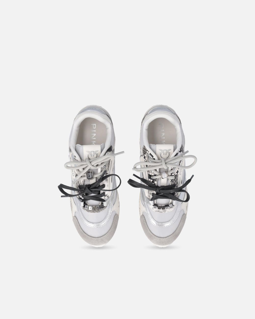 Pinko White Mesh And Leather Sneakers With Python Print