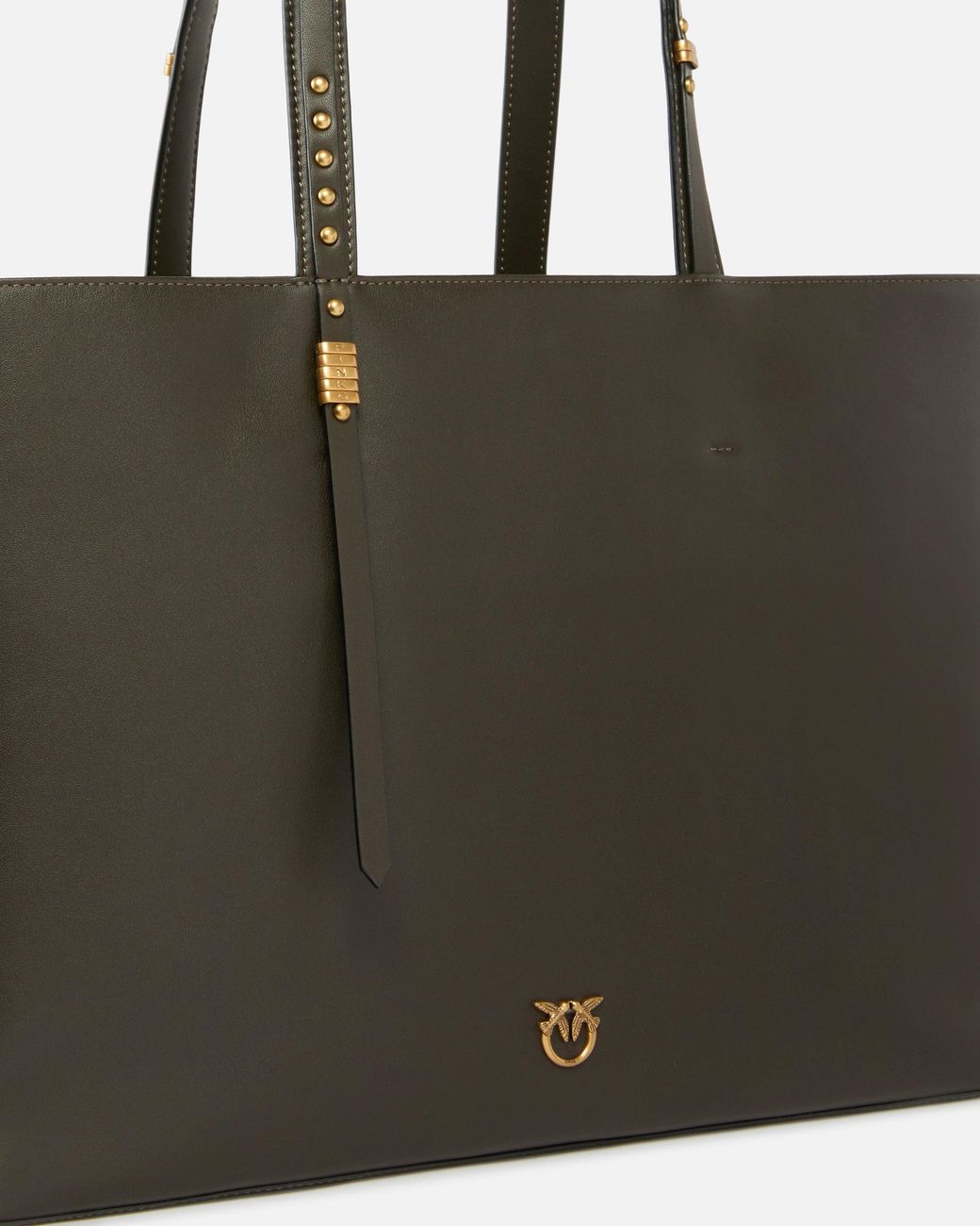 Pinko Natural Medium Leather Shopper Bag With Metal Details
