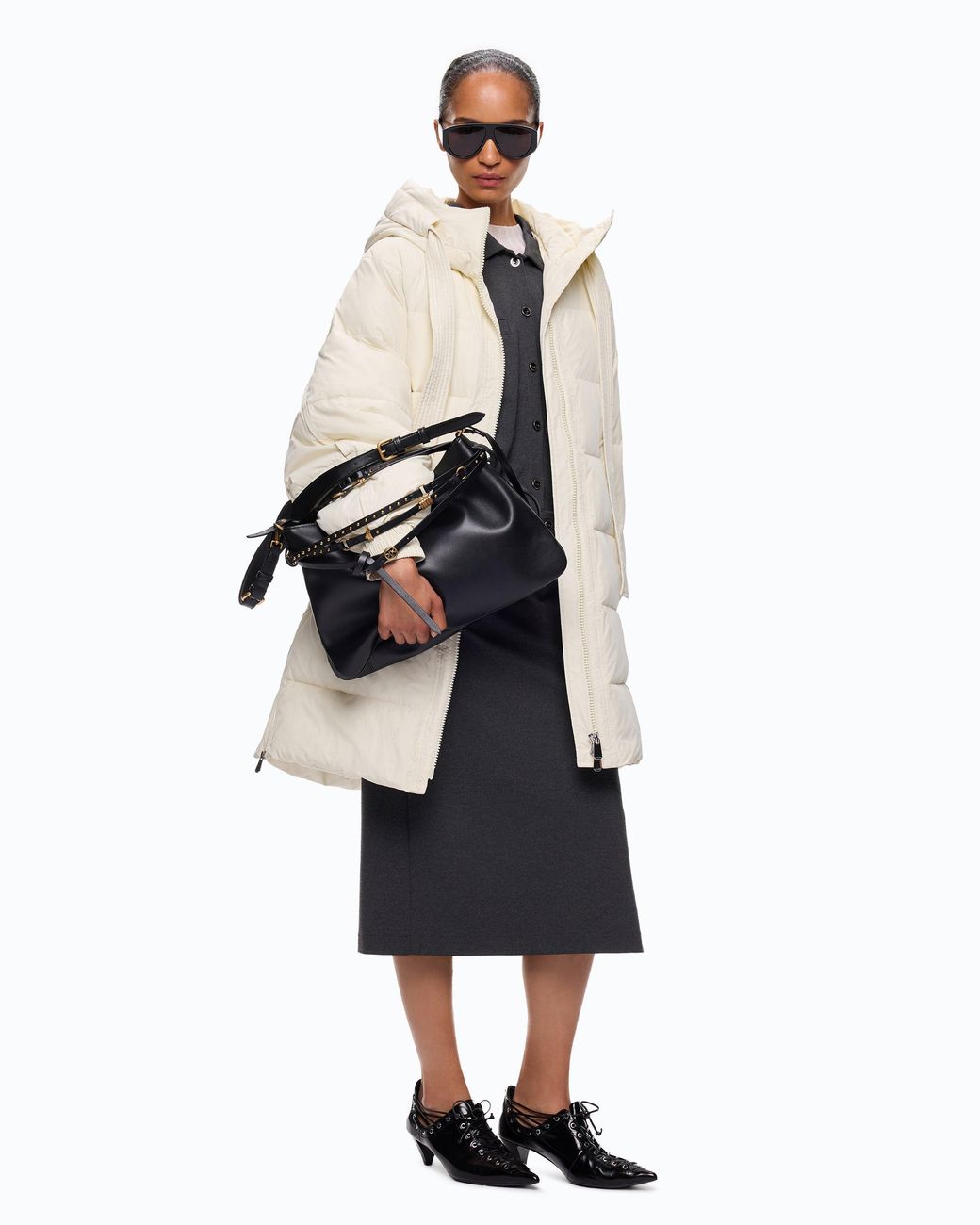 Pinko White Long Quilted Down Jacket With Hood