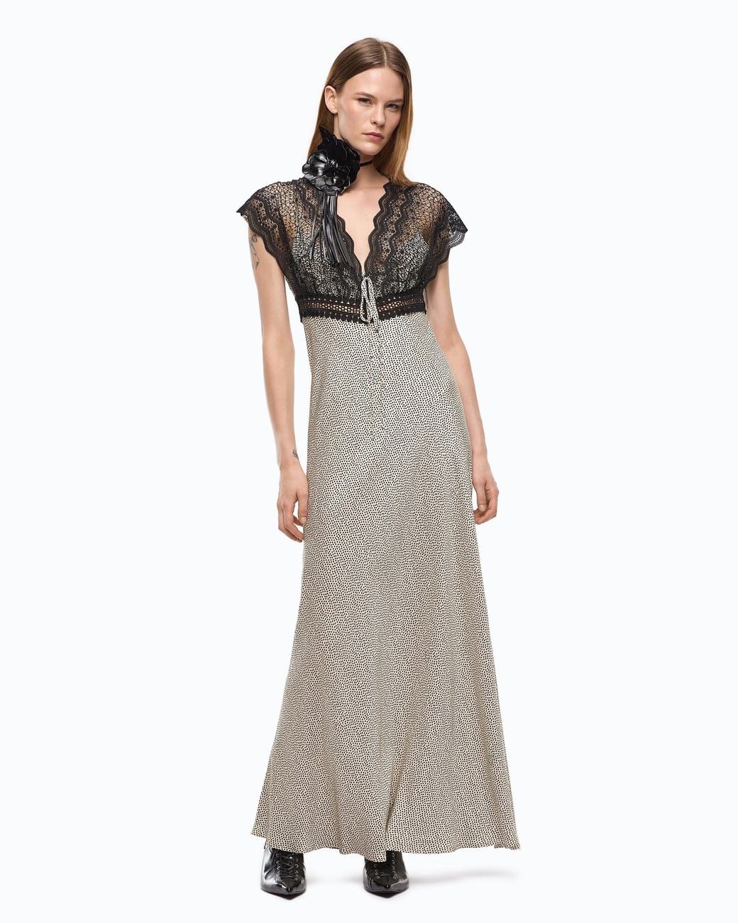 Pinko White Long Sleeveless Polka-Dot Dress