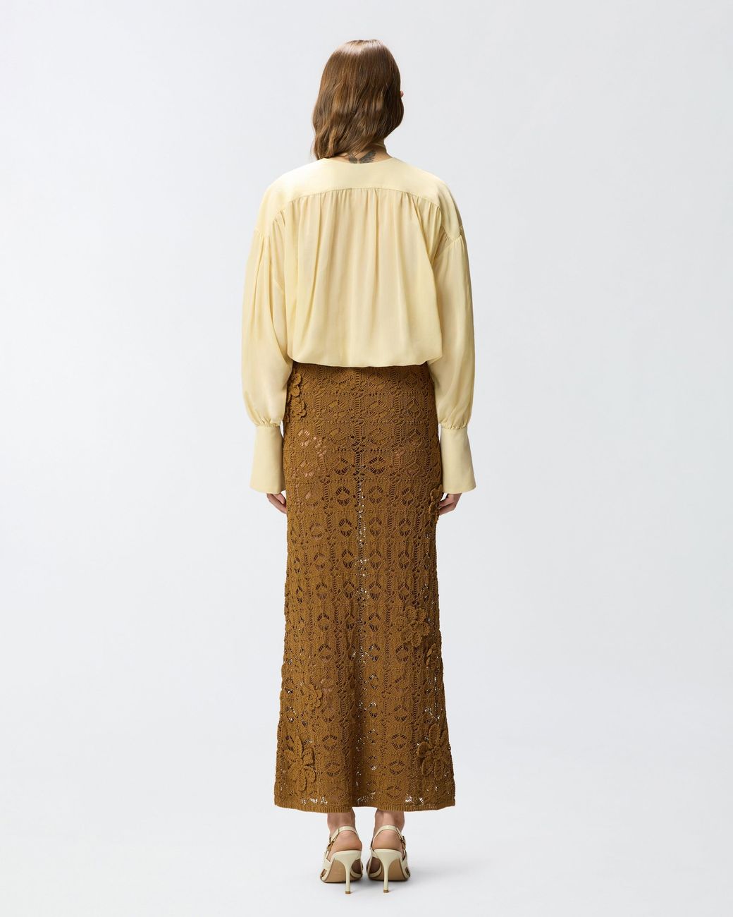 Pinko Natural V-Neck Blouse With Gathering