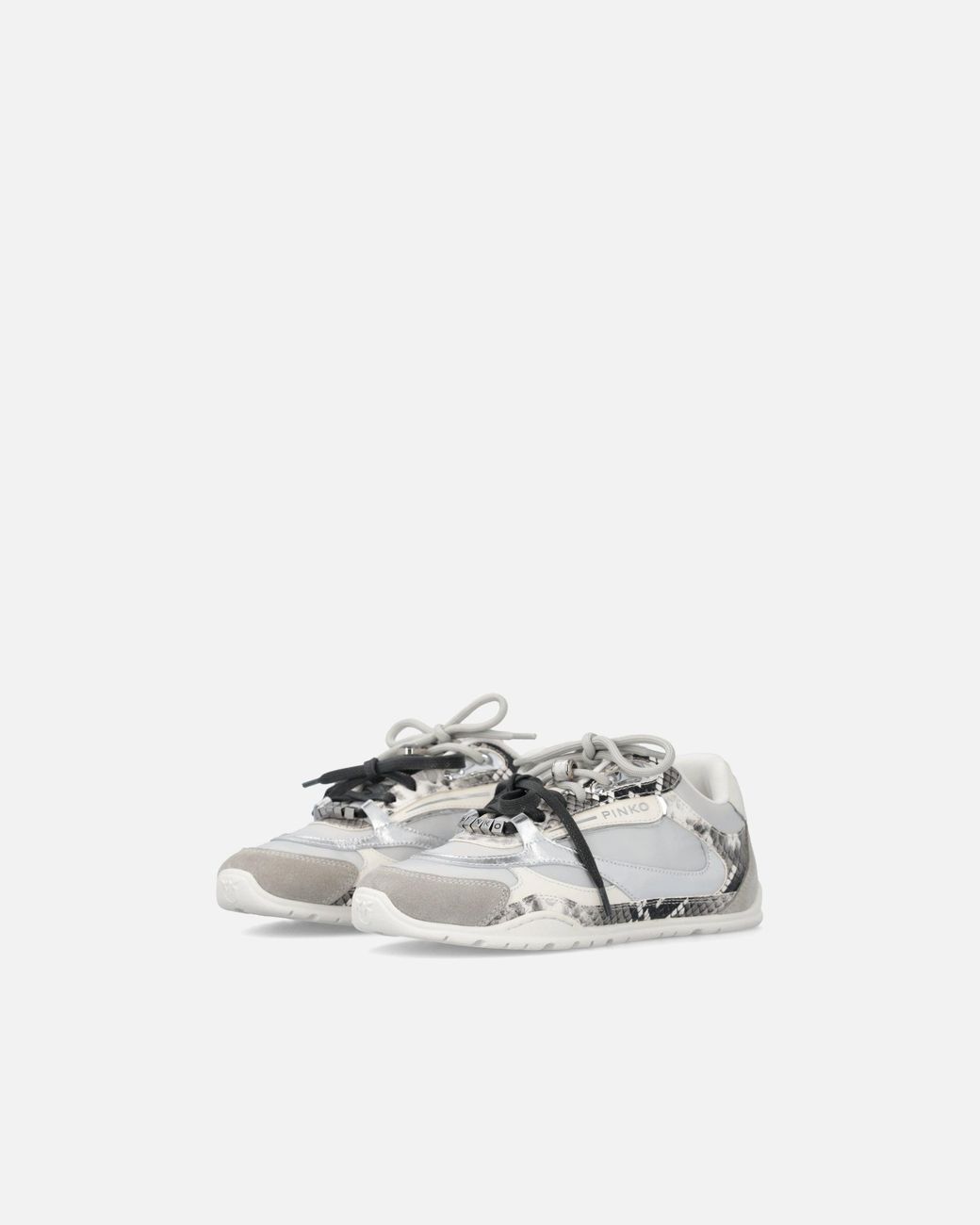 Pinko White Mesh And Leather Sneakers With Python Print