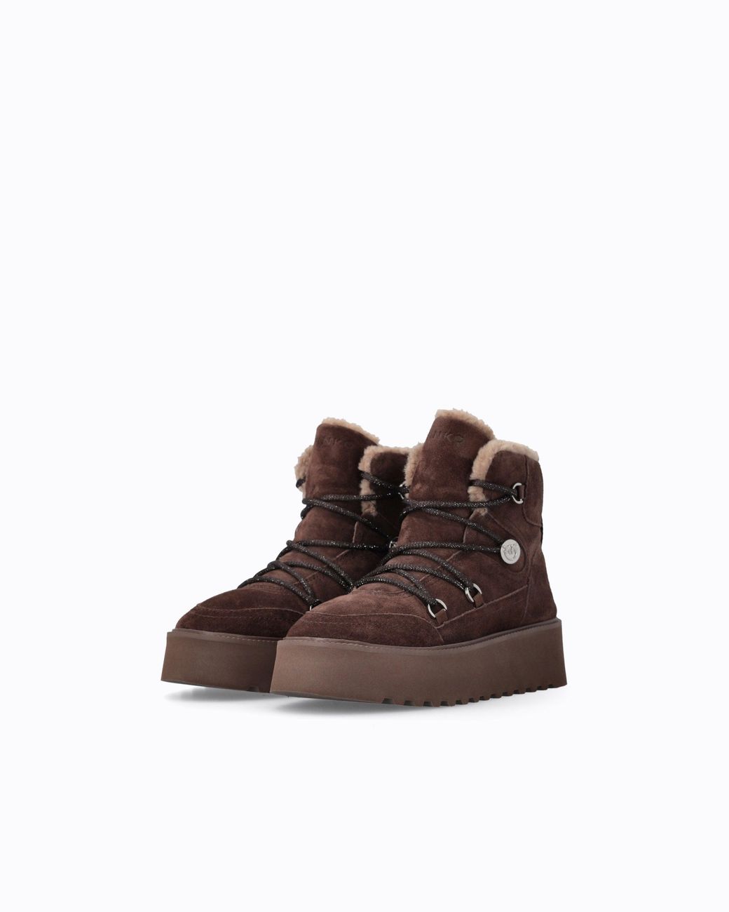 Pinko Brown Suede Ankle Boots With Faux Fur Lining