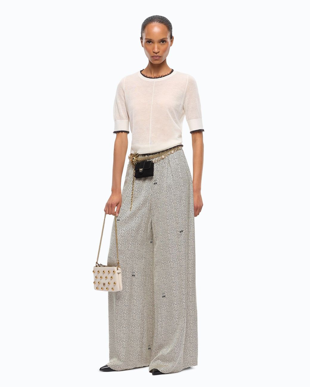 Pinko White Short-Sleeved T-Shirt With Frayed Edges