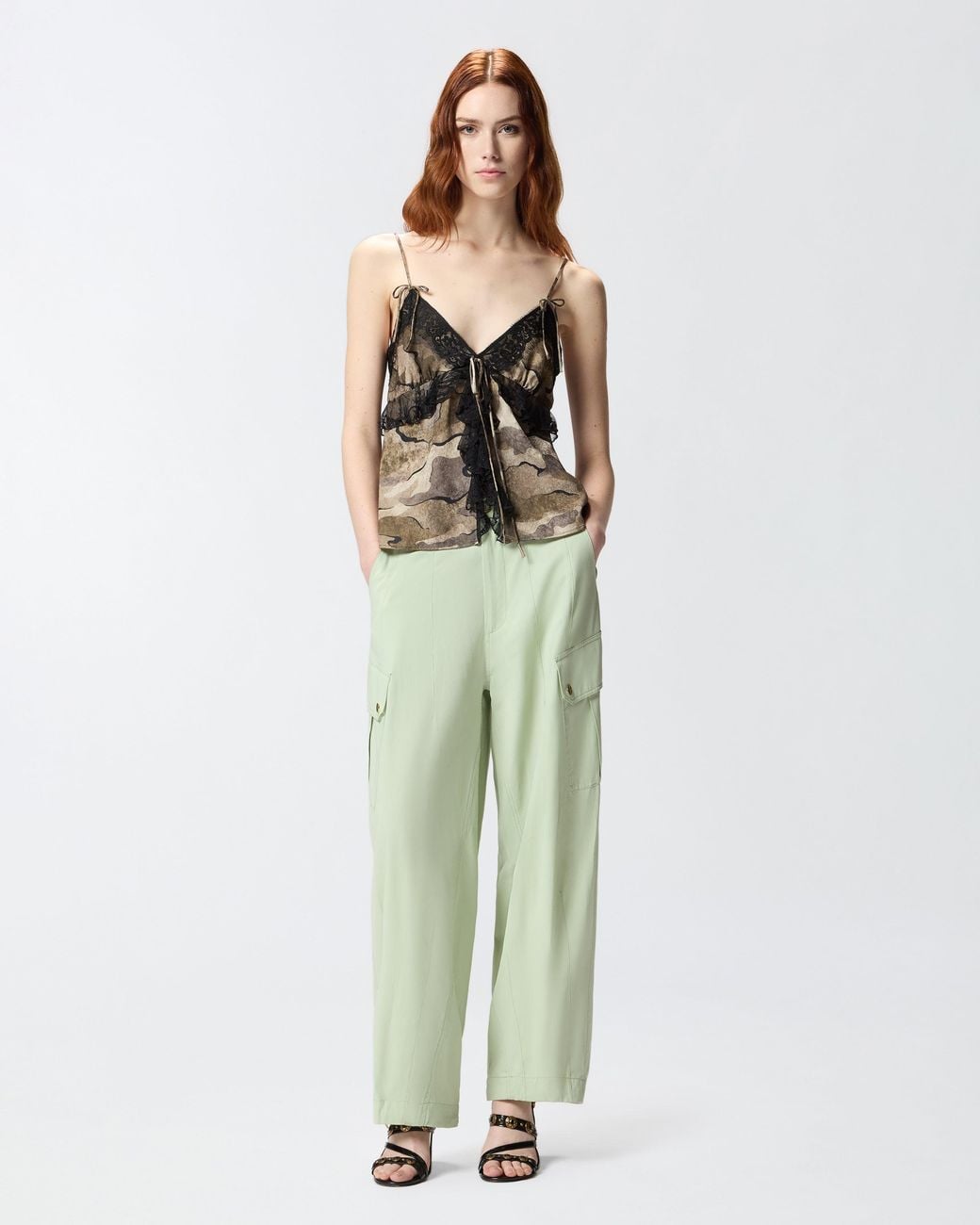 Pinko White Camouflage Top With Lace