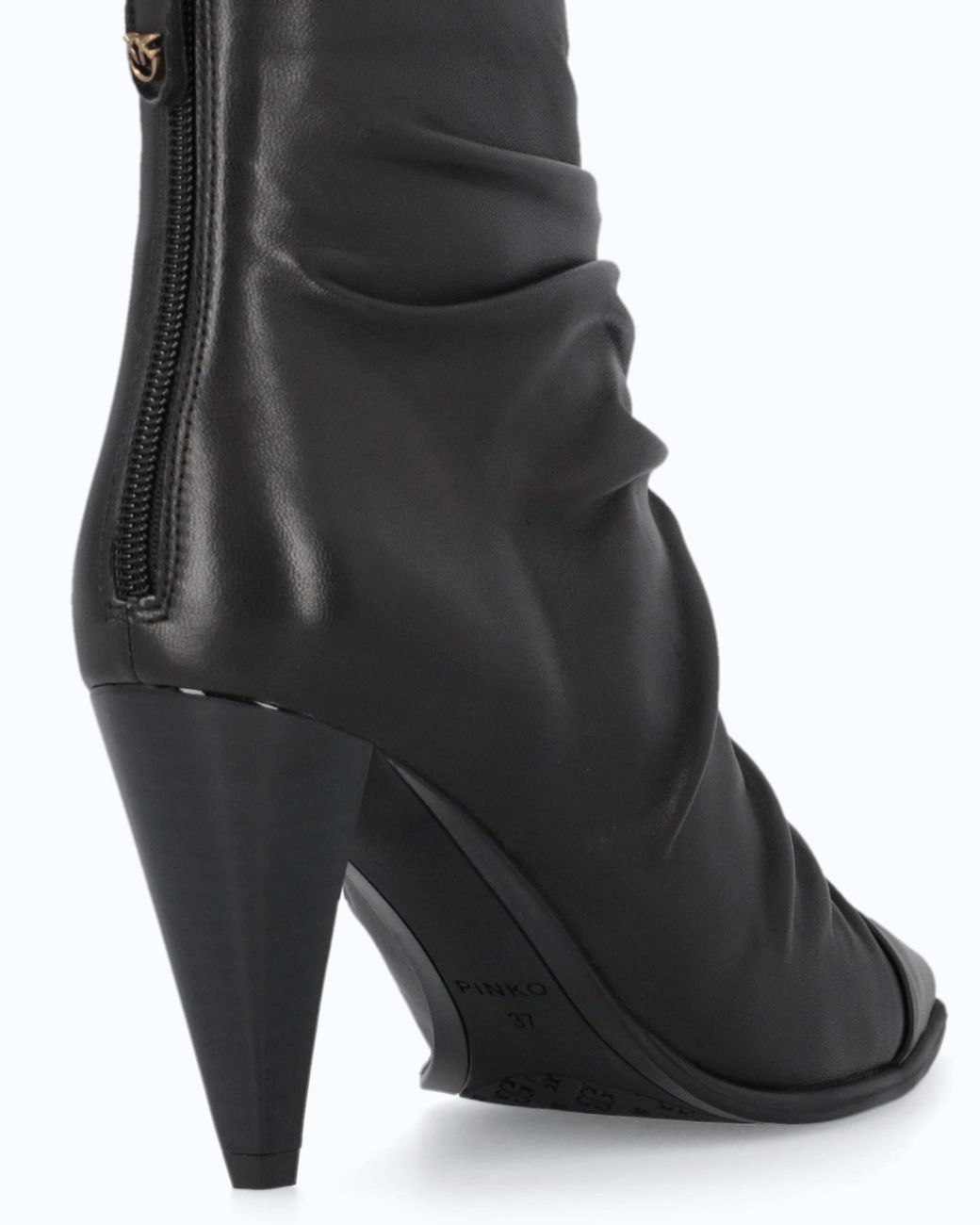 Pinko White Nappa Leather Ankle Boots With Gathered Leg Shaft