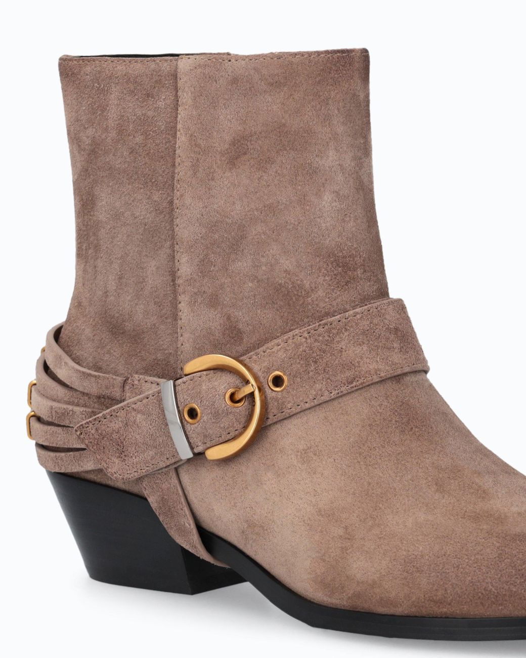 Pinko White Suede Ankle Boots With Straps And Texan Heel