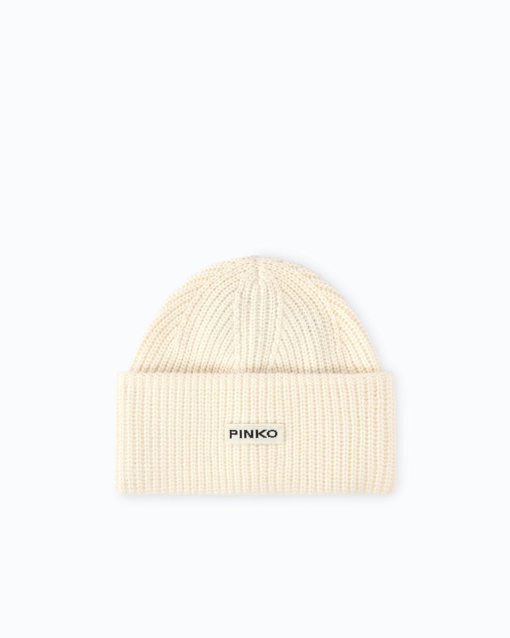 Pinko White Beanie With Logo Lettering
