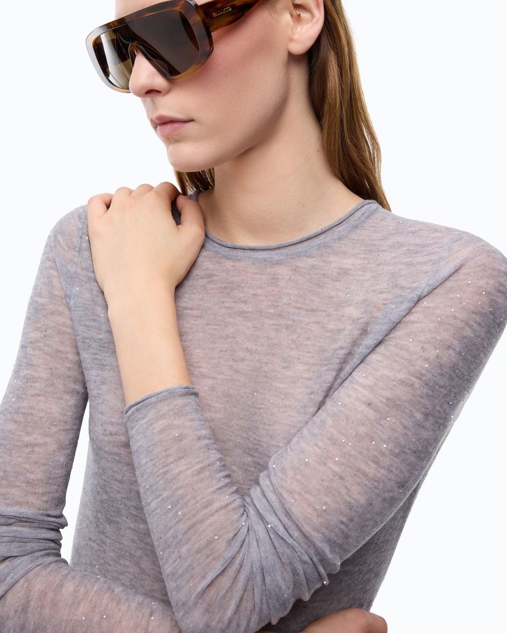 Pinko Gray Crew-neck Sweater With Sequins