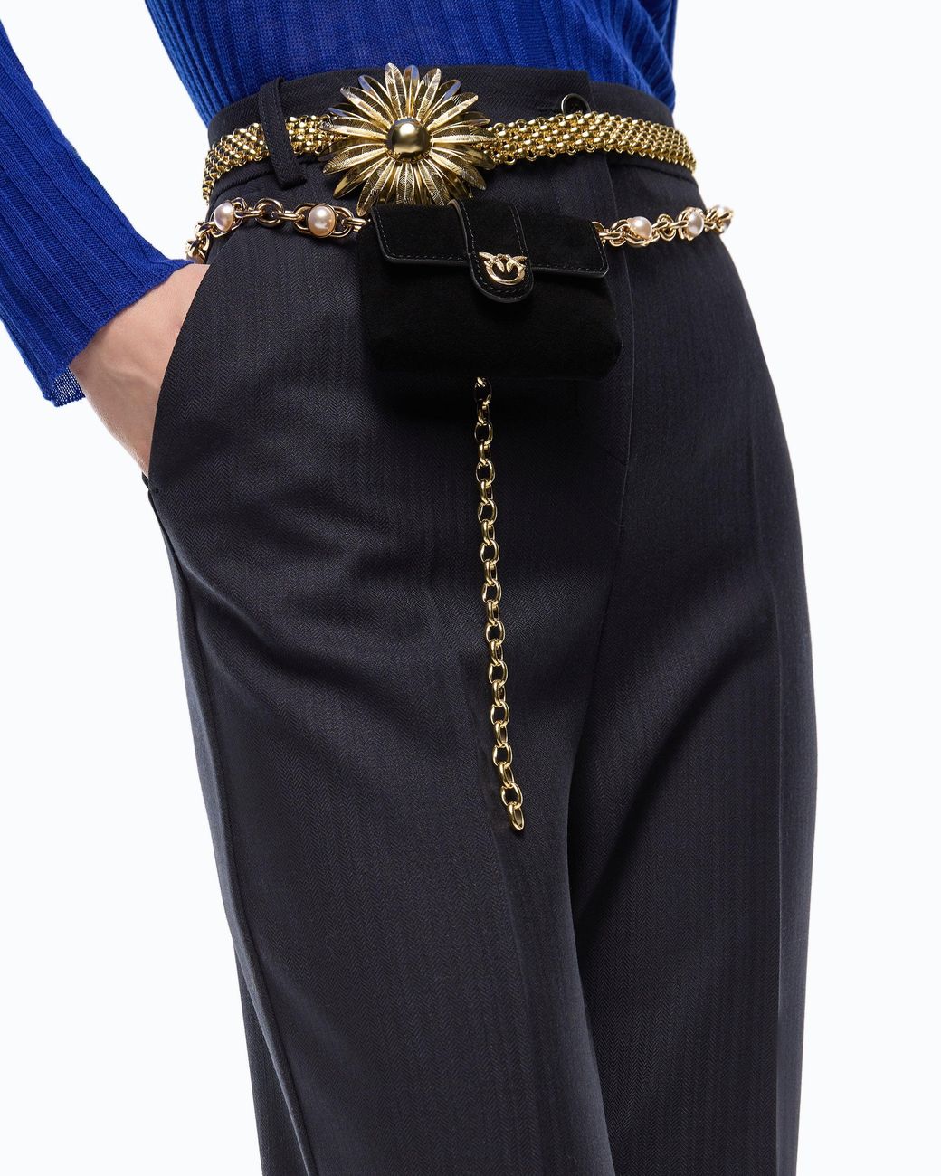 Pinko Blue Stretch Wool-Blend Cigarette Trousers
