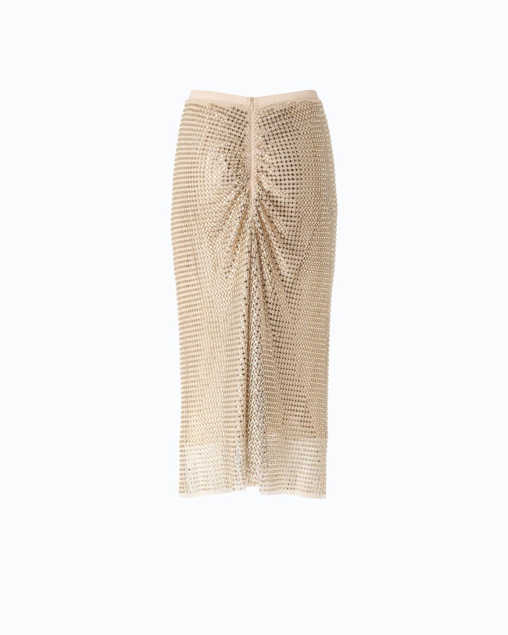 Pinko White Mesh-Effect Calf-Length Skirt With Rhinestones