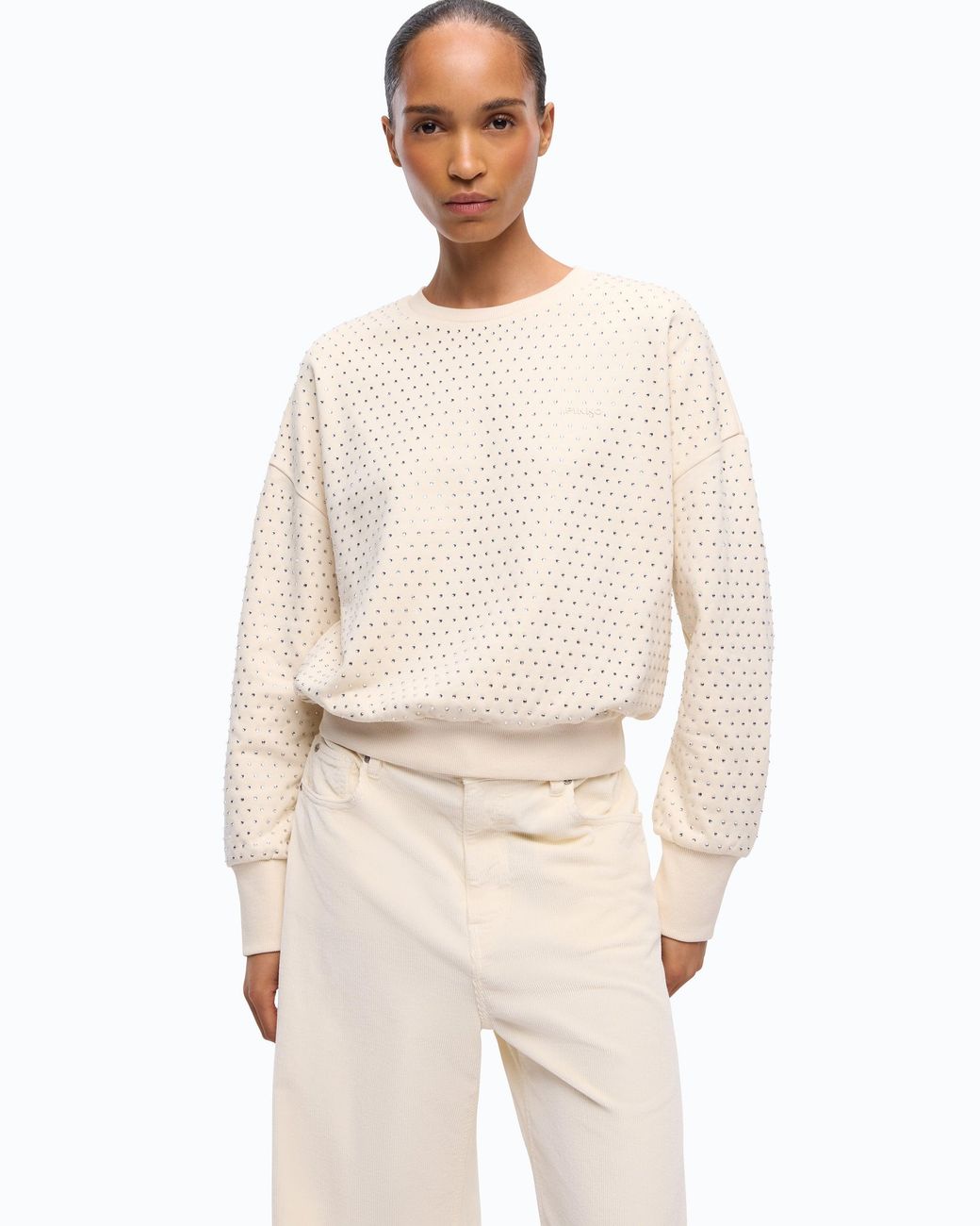Pinko White Fully Rhinestoned Fleece Sweater
