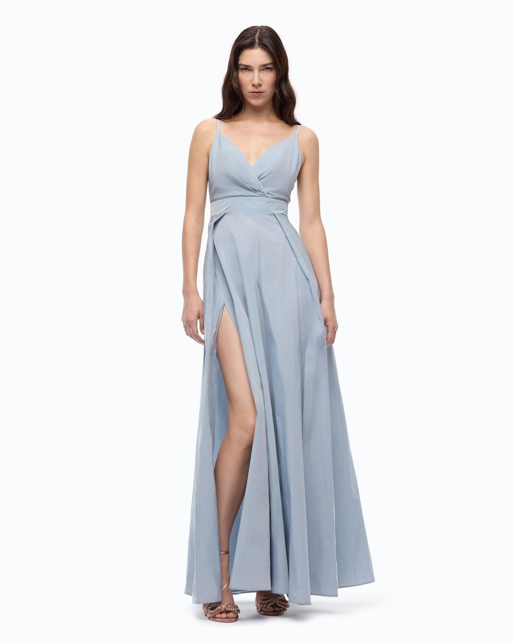 Pinko Blue Long Taffeta Dress With Slit