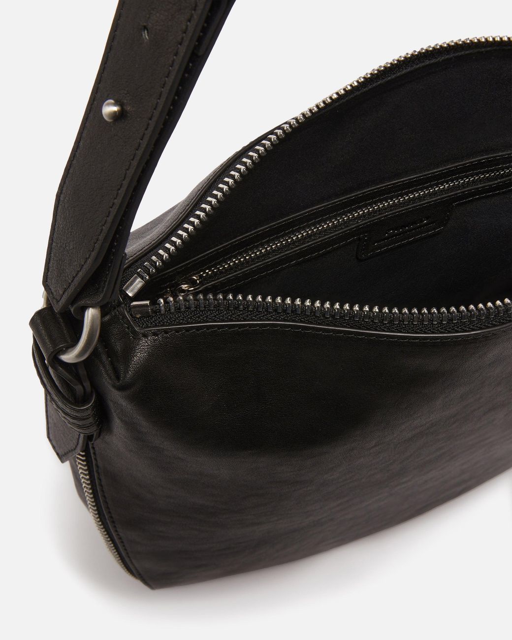 Pinko Black Medium Leather Hobo Bag With Love Birds Logo