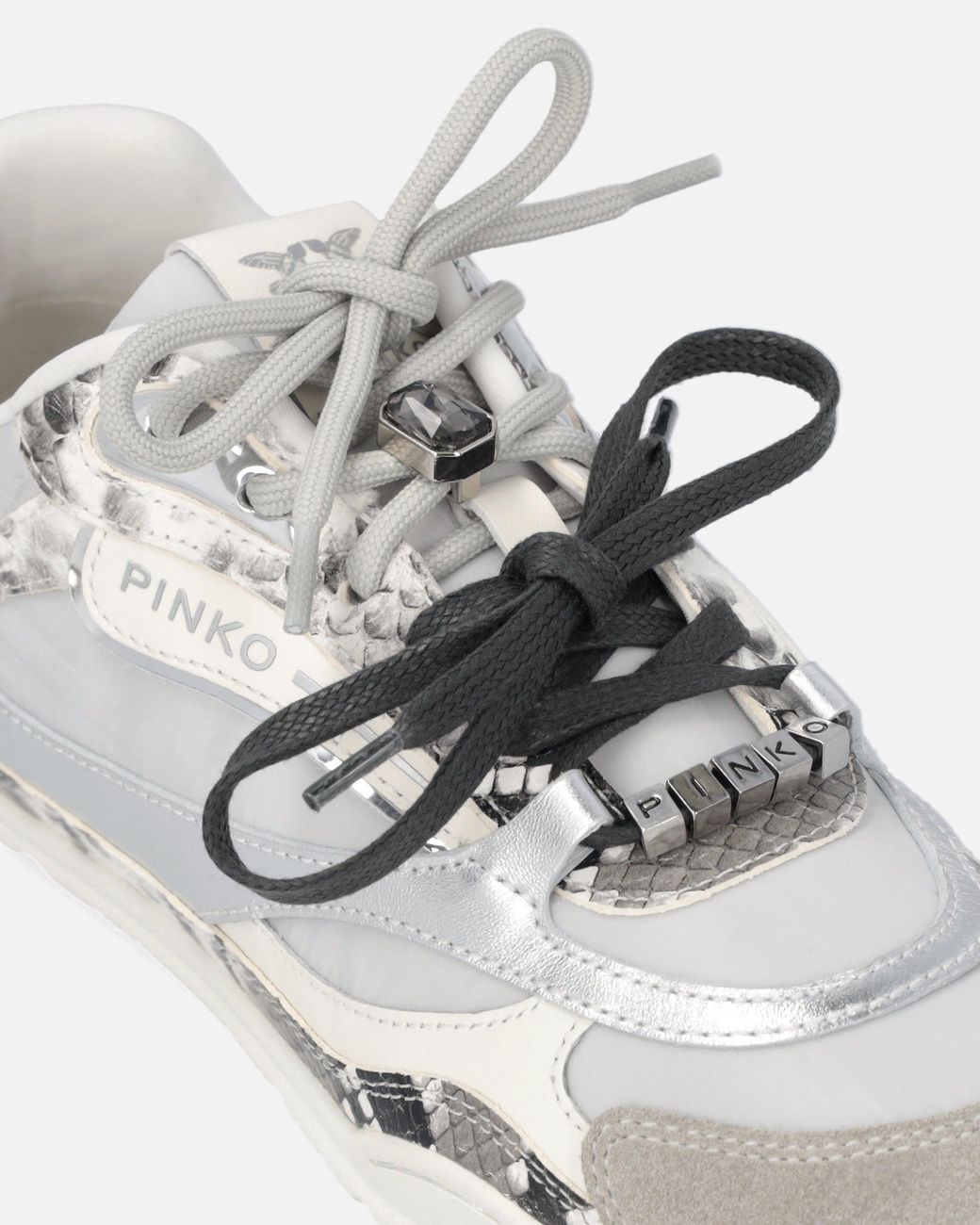 Pinko White Mesh And Leather Sneakers With Python Print