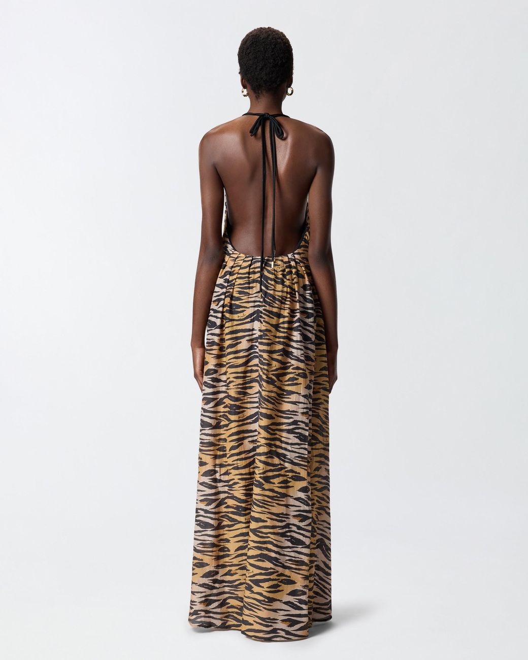 Pinko White Long Halterneck Dress With Animal Print