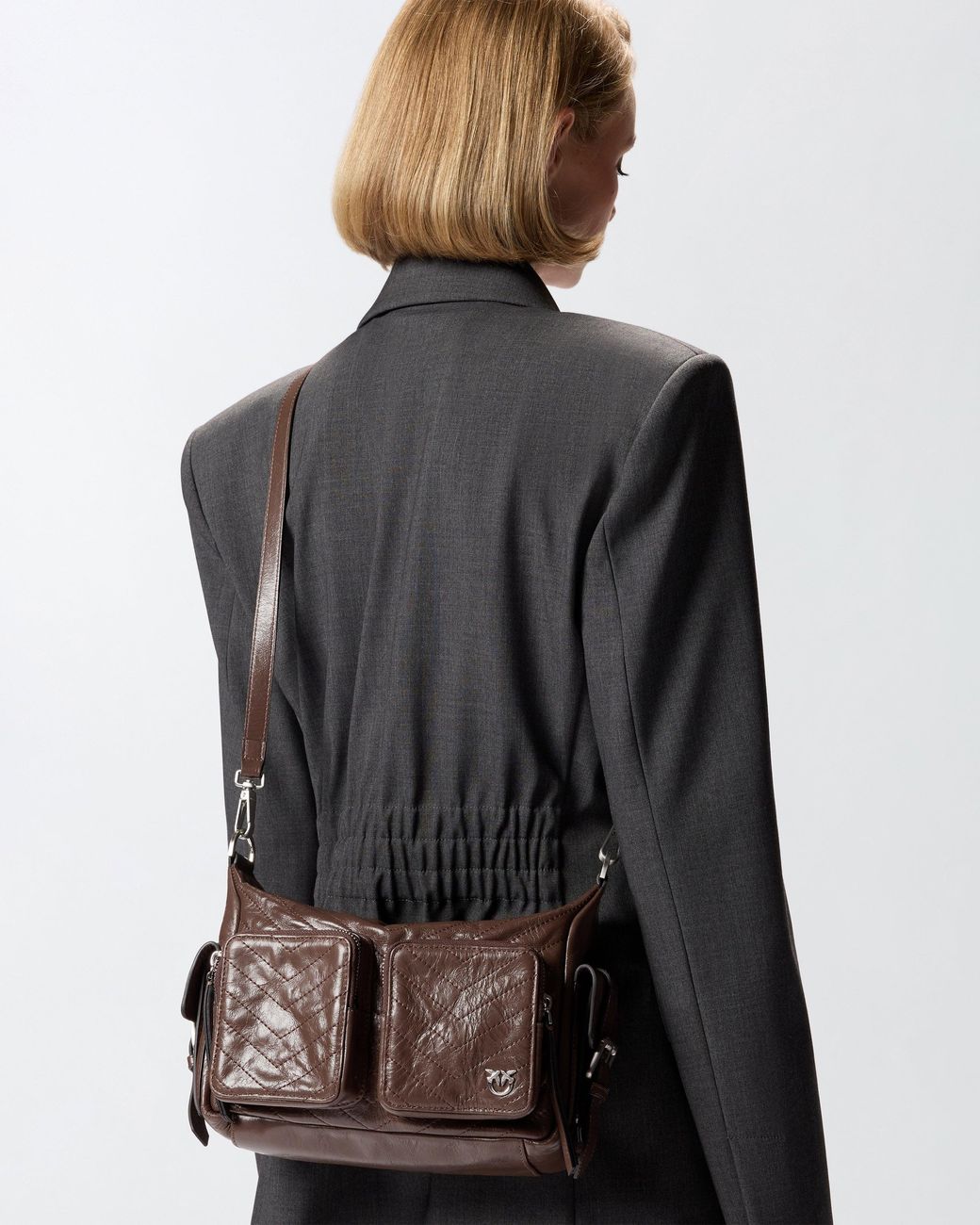 Pinko Brown Medium Leather Cargo Bag With Pockets