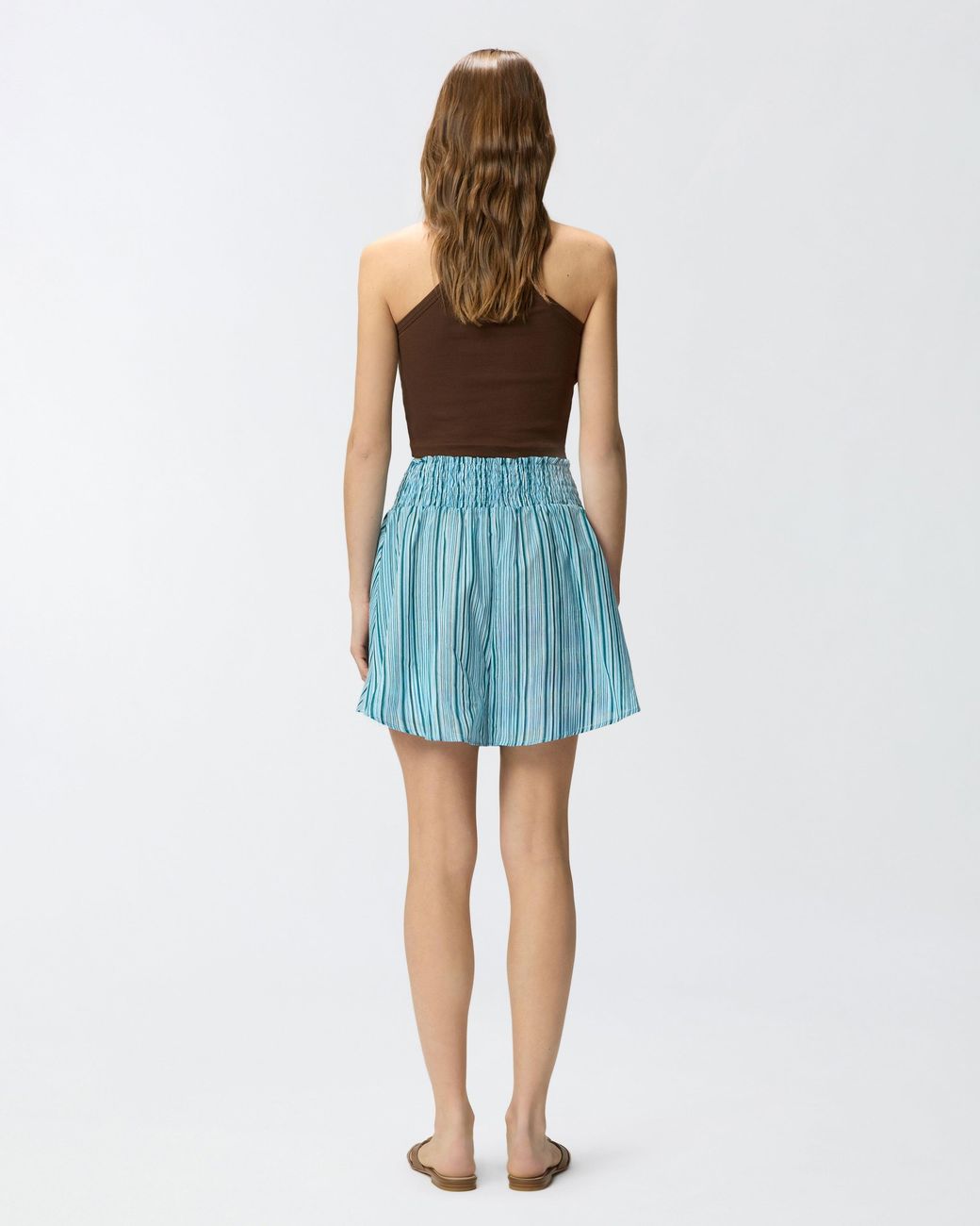 Pinko Blue Striped Cotton Shorts With Elasticated Waist