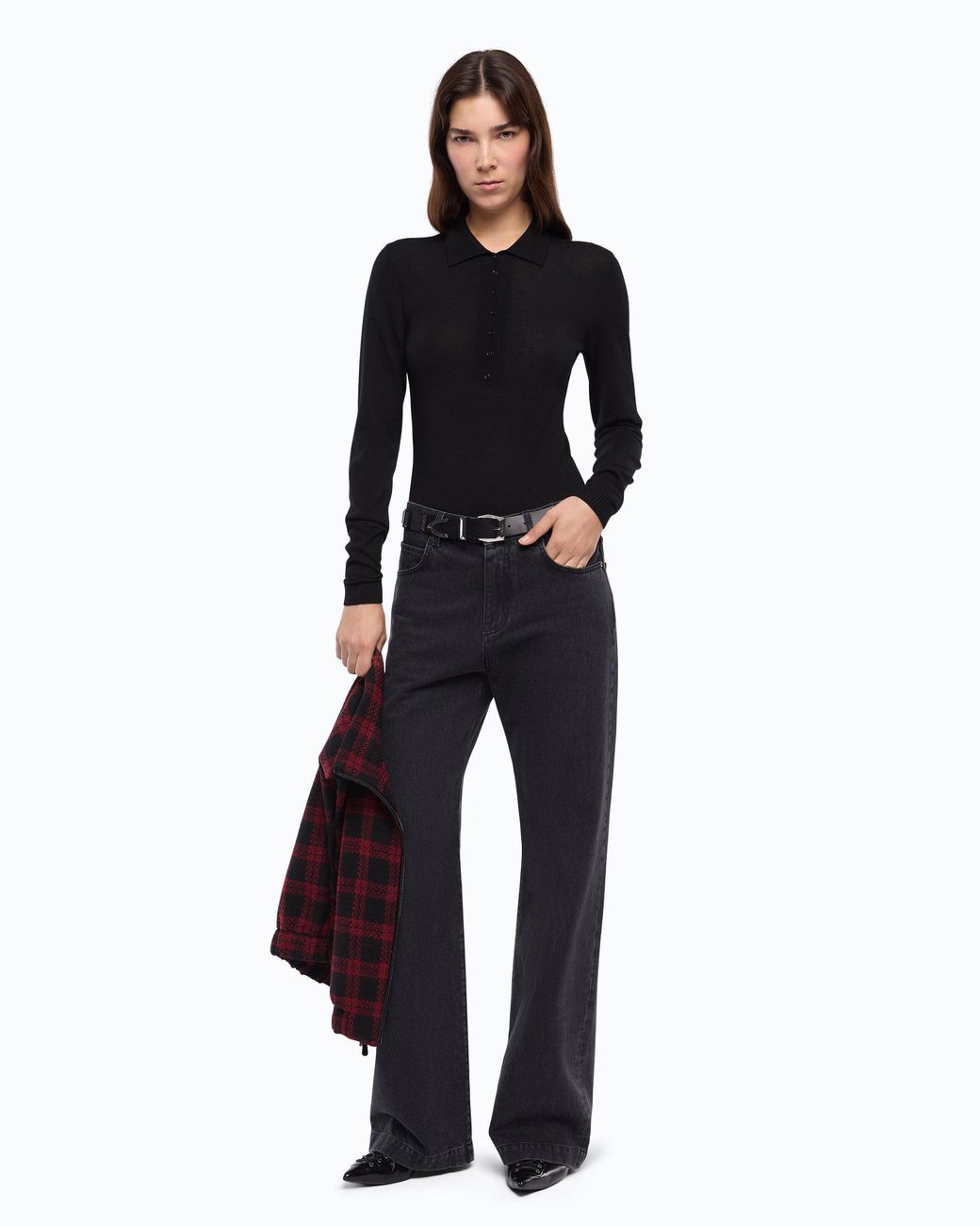 Pinko Black Merino Wool Bodysuit