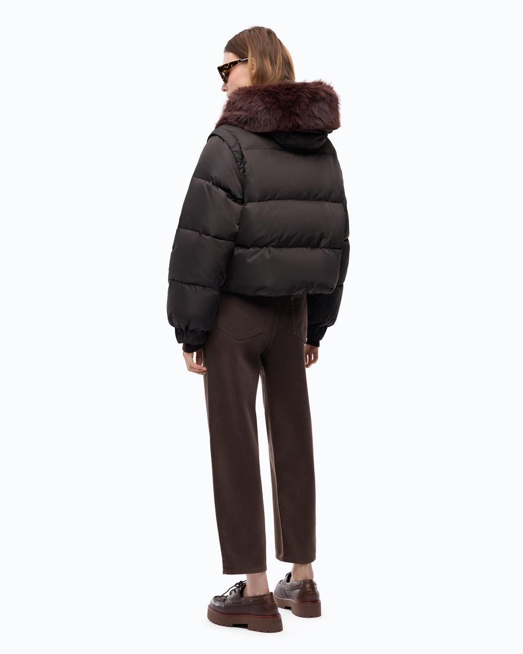 Pinko Black Short Down Jacket With Detachable Sleeves