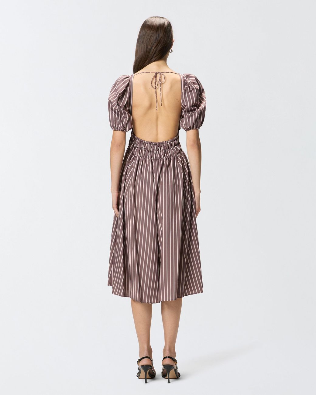 Pinko Brown Striped Midi Dress With Open Back